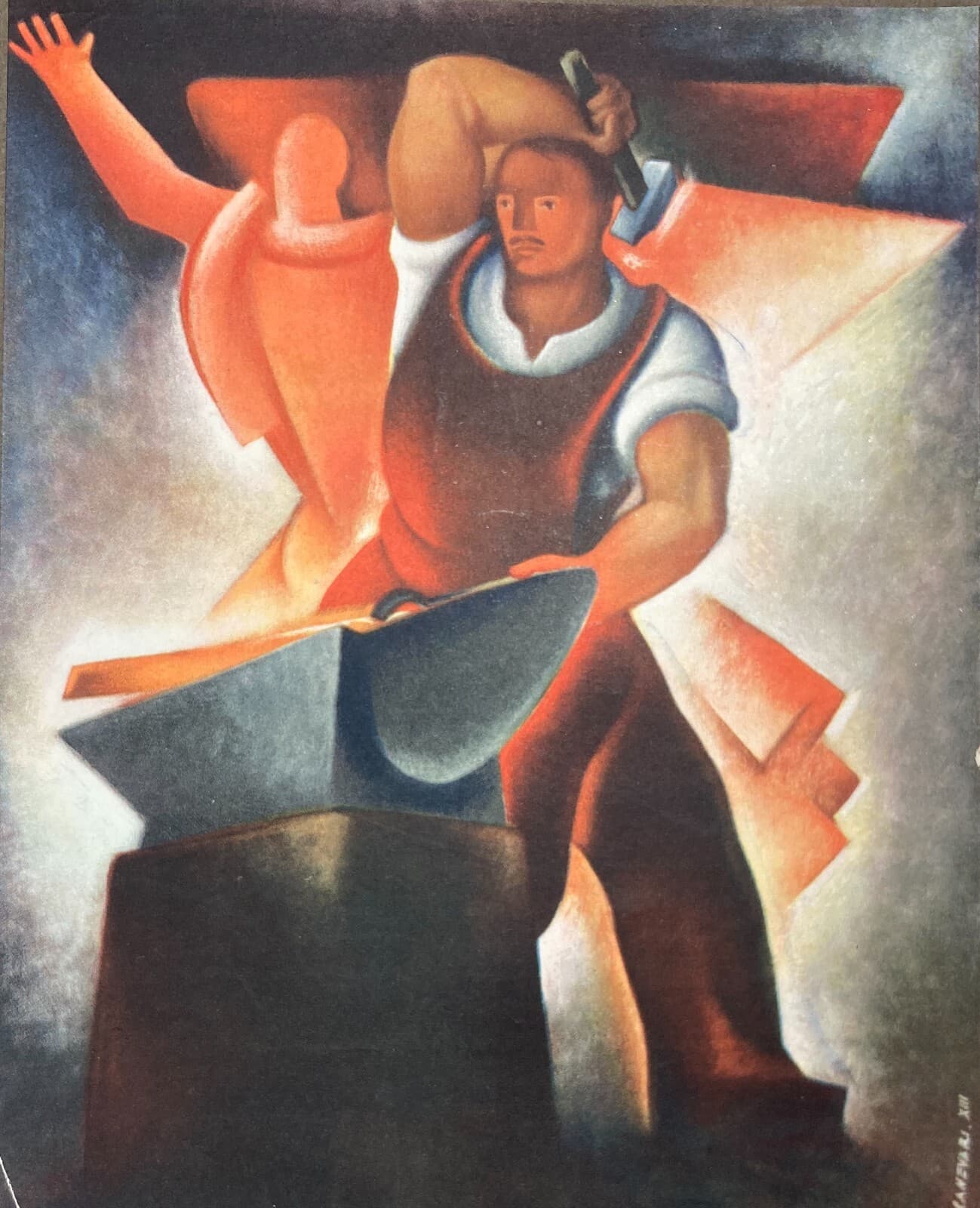 Canevari: Allegoria Del Lavoro Artigianale (Il Fabbro)   Stampa Futurista Anni '30