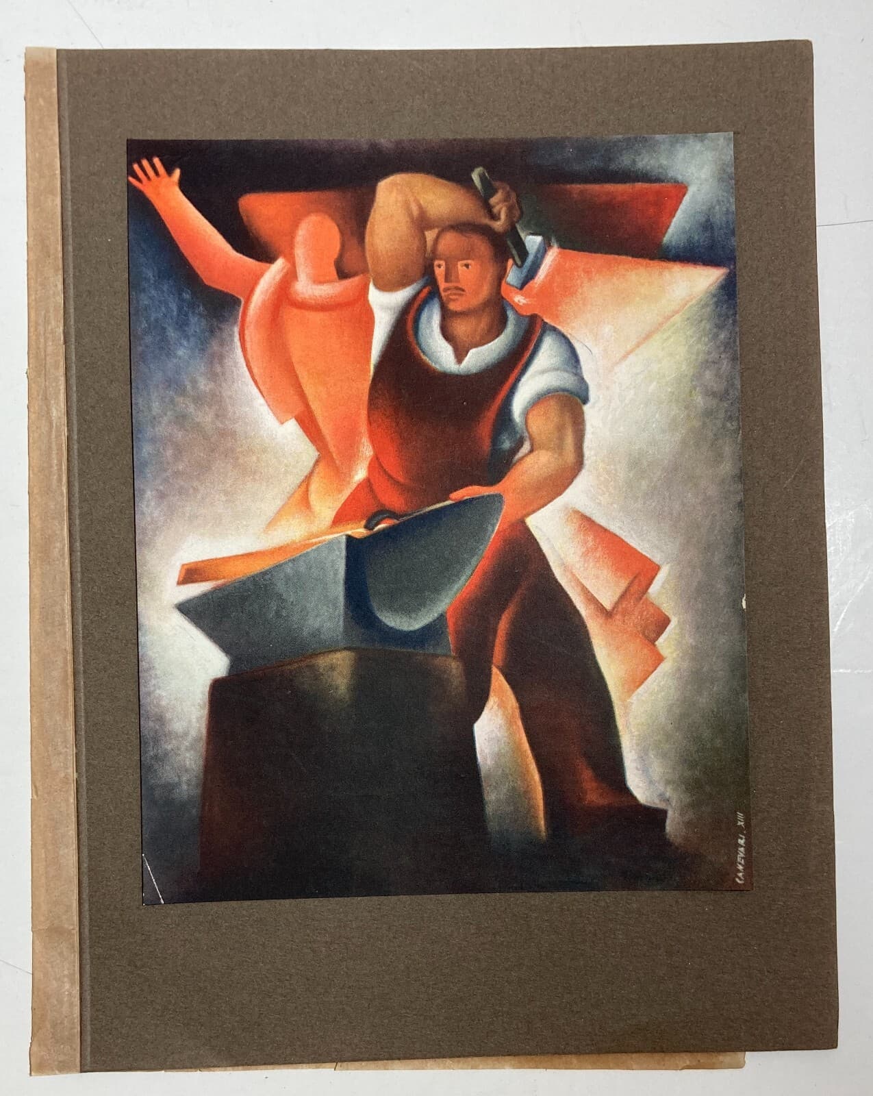 Canevari: Allegoria Del Lavoro Artigianale (Il Fabbro)   Stampa Futurista Anni '30