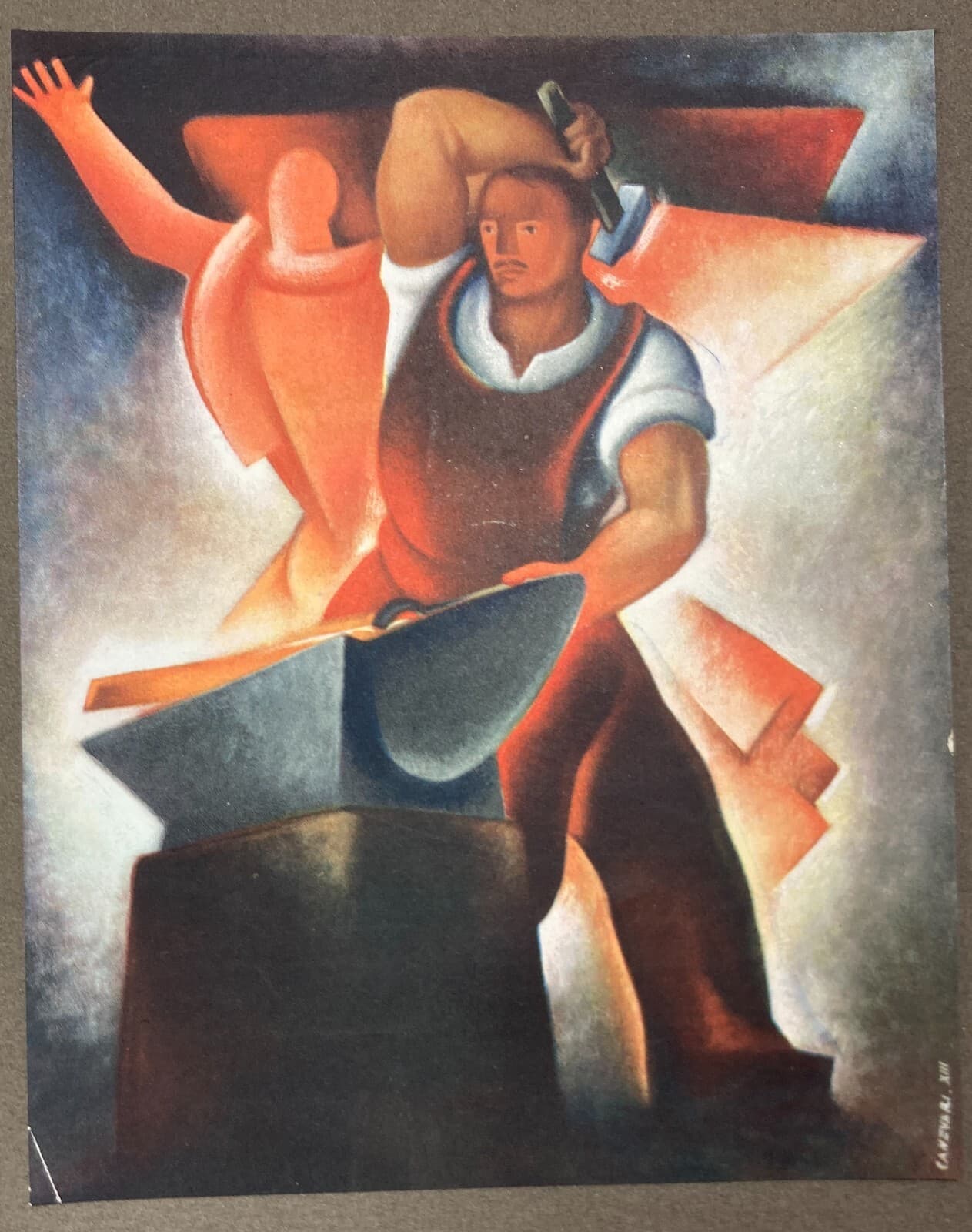 Canevari: Allegoria Del Lavoro Artigianale (Il Fabbro)   Stampa Futurista Anni '30