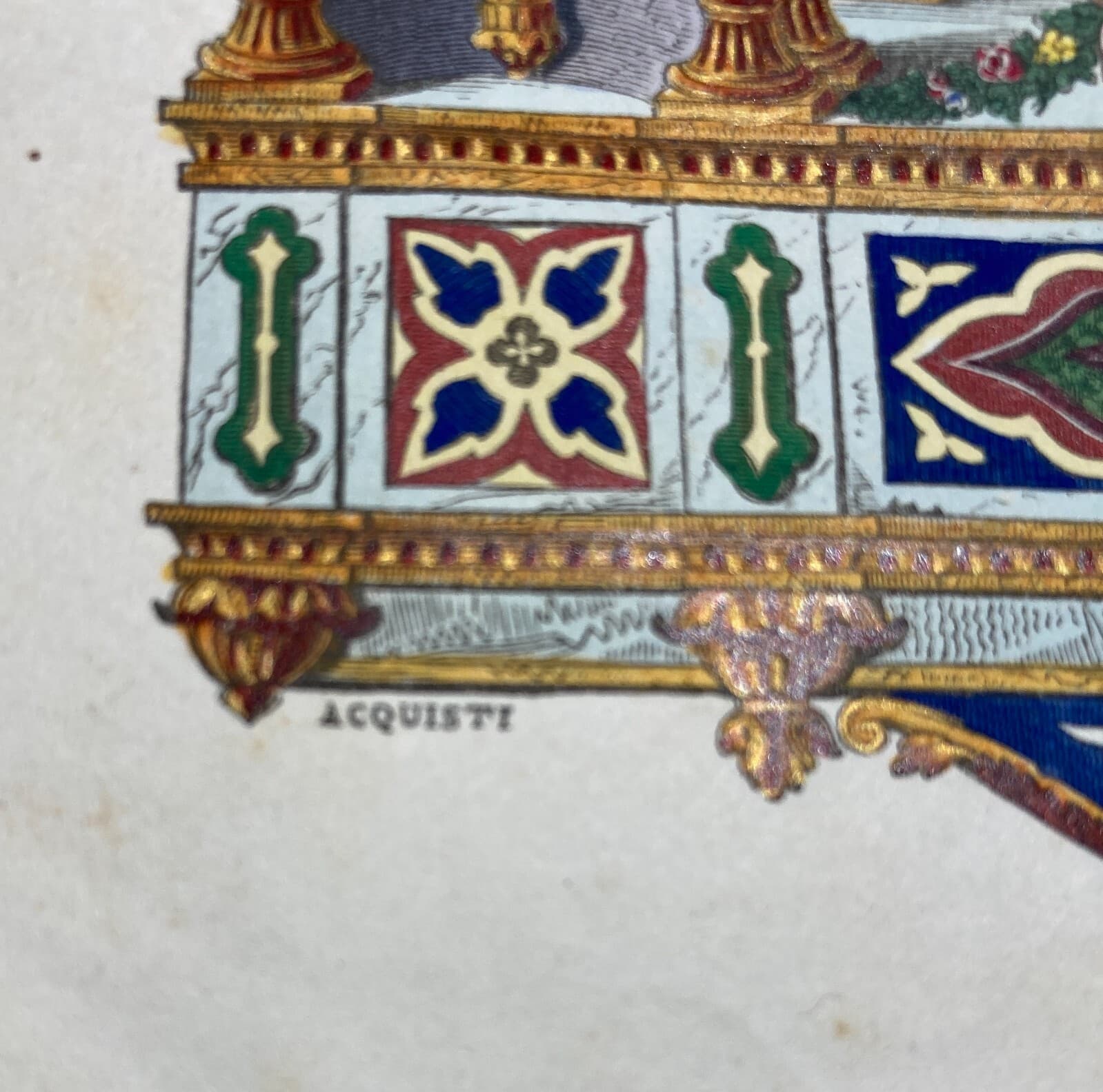 Antica Iconografia Biblica Artistica. Litografia Colorata. Incisore Acquisti, XIX Secolo.