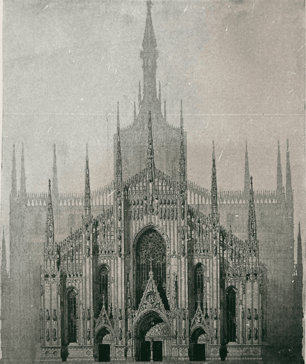 Milano, Architettura. Progetto Facciata Duomo, Architetto Brentano. Antica Stampa