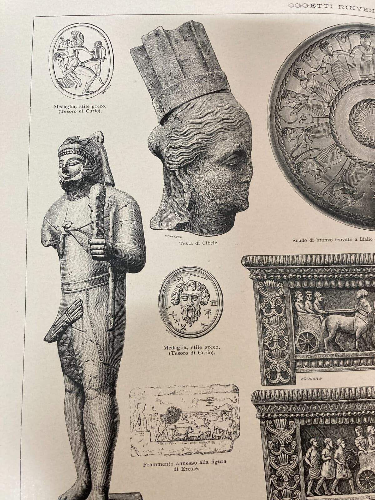 Arte Antica, Scultura, Medaglie E Bassorilievi Da Cipro: Ercole E Cibele. Antica Stampa.