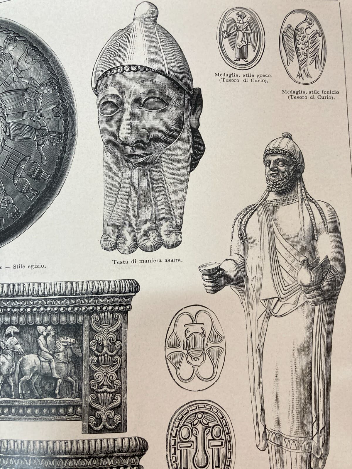 Arte Antica, Scultura, Medaglie E Bassorilievi Da Cipro: Ercole E Cibele. Antica Stampa.