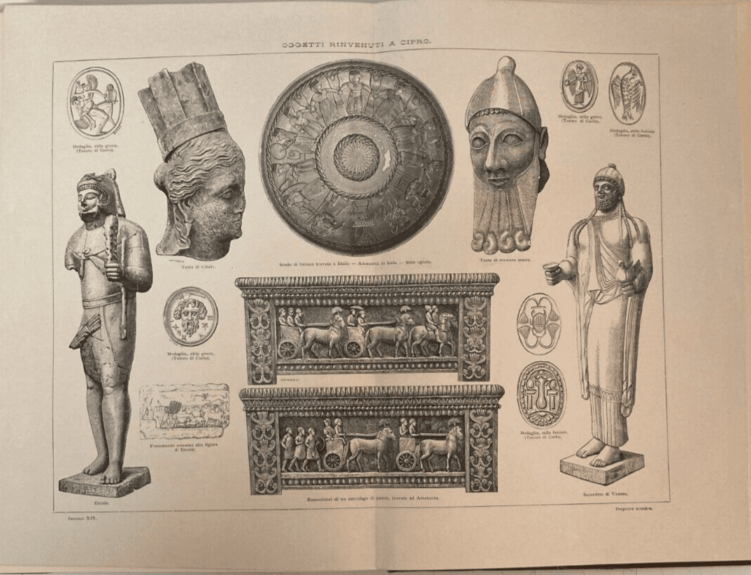 Arte Antica, Scultura, Medaglie E Bassorilievi Da Cipro: Ercole E Cibele. Antica Stampa.