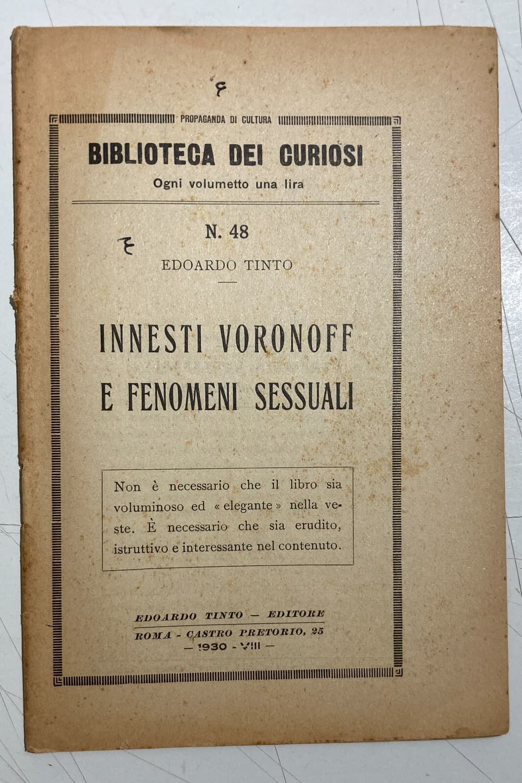 Medicina, Endocrinologia E Sessualità. Innesti Voronoff E Fenomeni Sessuali, Edoardo Tinto