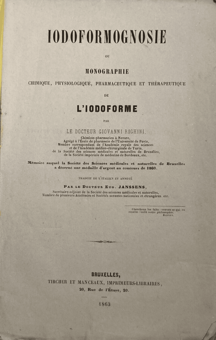 Medicina, Farmacia E Farmacologia: Monografia Dell'800 Sullo Iodoformio Di Righini, Novara