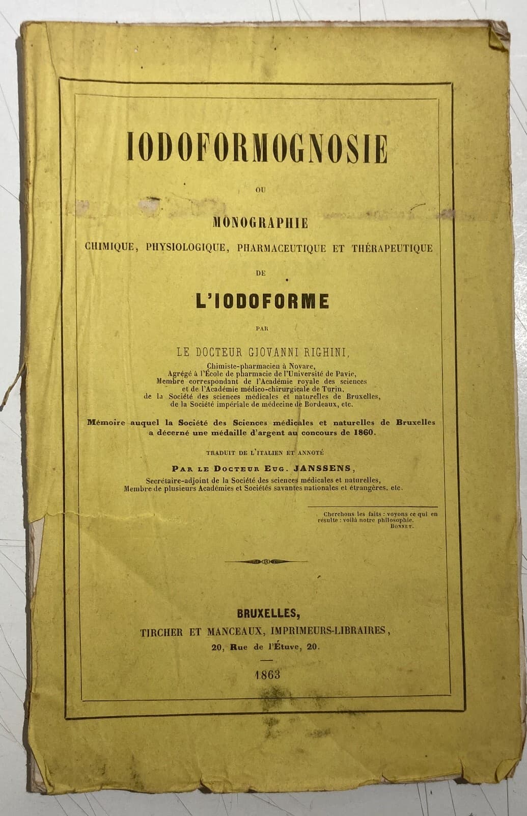 Medicina, Farmacia E Farmacologia: Monografia Dell'800 Sullo Iodoformio Di Righini, Novara