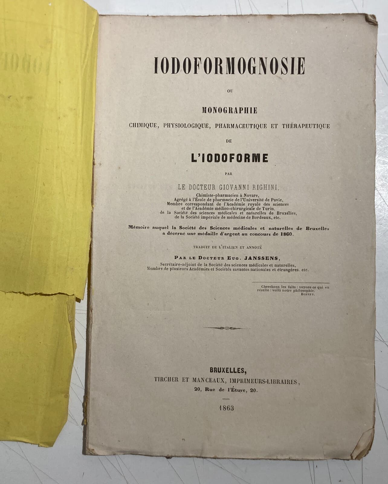 Medicina, Farmacia E Farmacologia: Monografia Dell'800 Sullo Iodoformio Di Righini, Novara