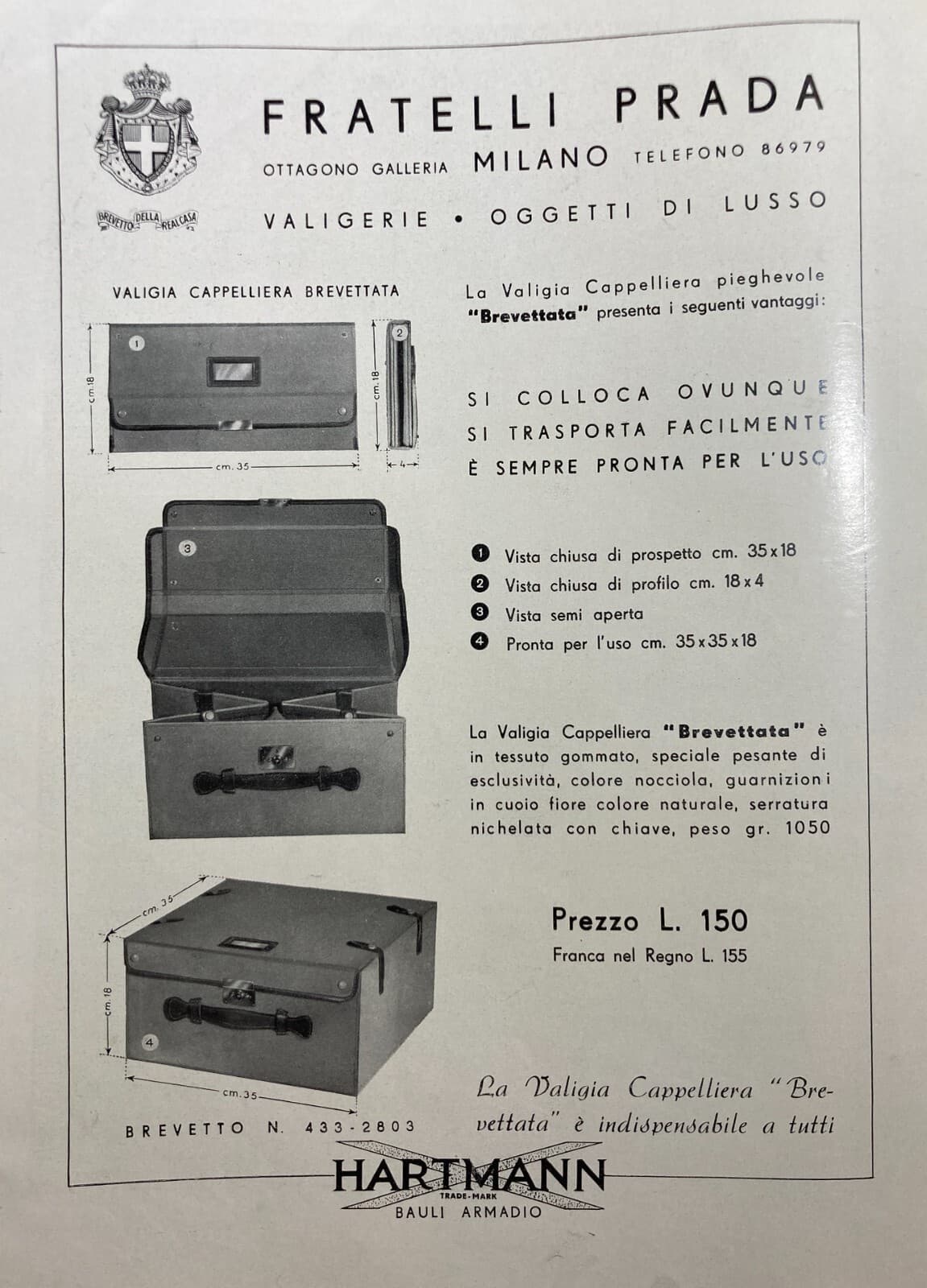 Milano: Pubblicitaria Fratelli Prada, Hartmann, Valigeria E Cappelliere, Tavannes
