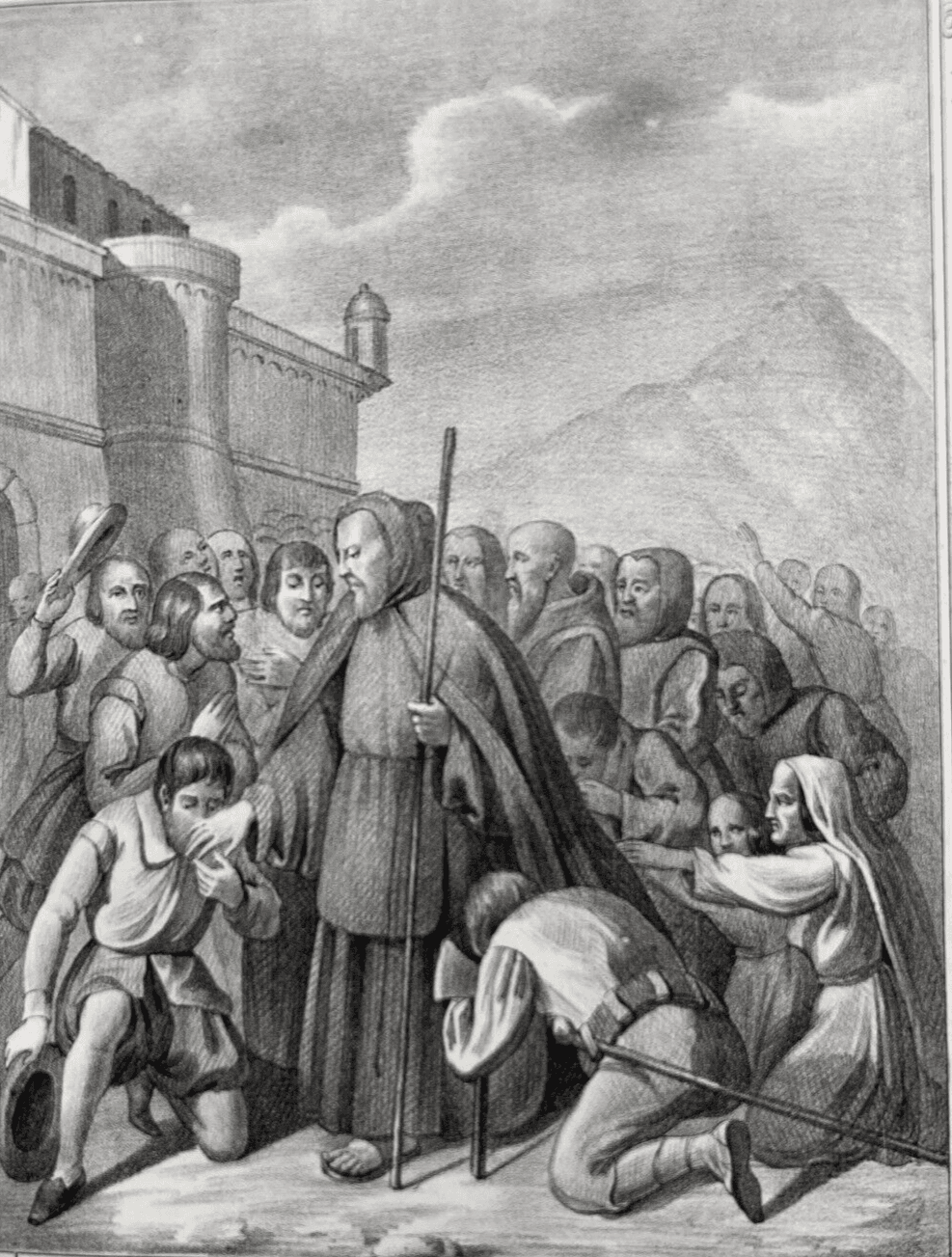 Antica Stampa Popolare Devozionale   San Francesco Di Paola   Paterno, Calabria   XIX Secolo