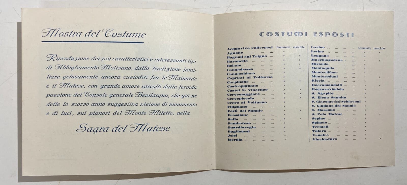 Abruzzo, Molise E Matese: Mostra Del Costume E Folklore, 1930. Artista R. Musa