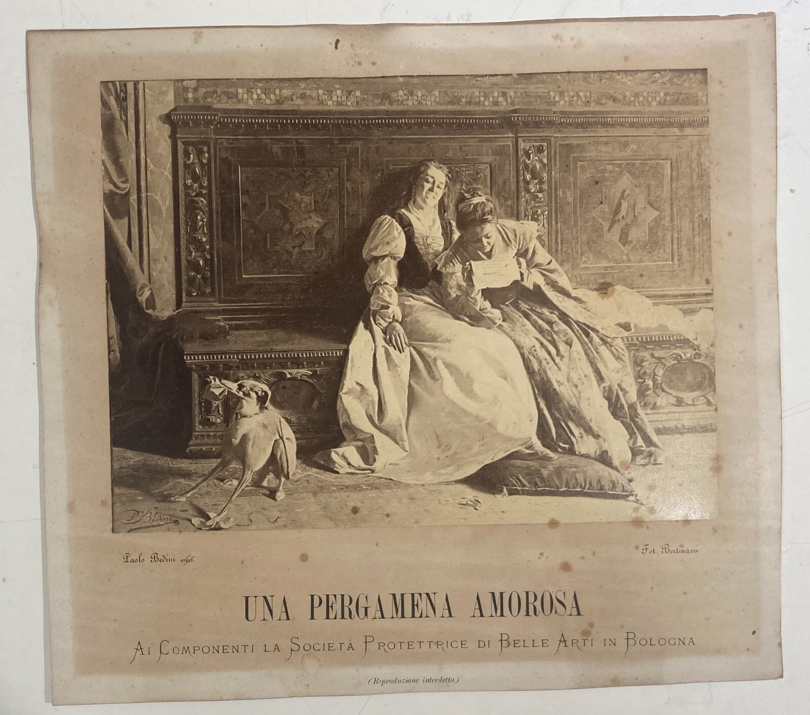 Antica Fotografia: Pergamena Amorosa (Paolo Bedini), Fotografo Bertinazzi, Bologna