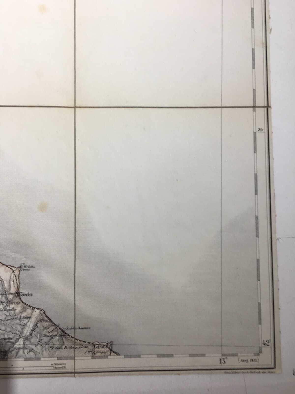 Abruzzo, Marche, Molise: Antica Cartografia Della Litoranea Adriatica Su Tela d'Epoca