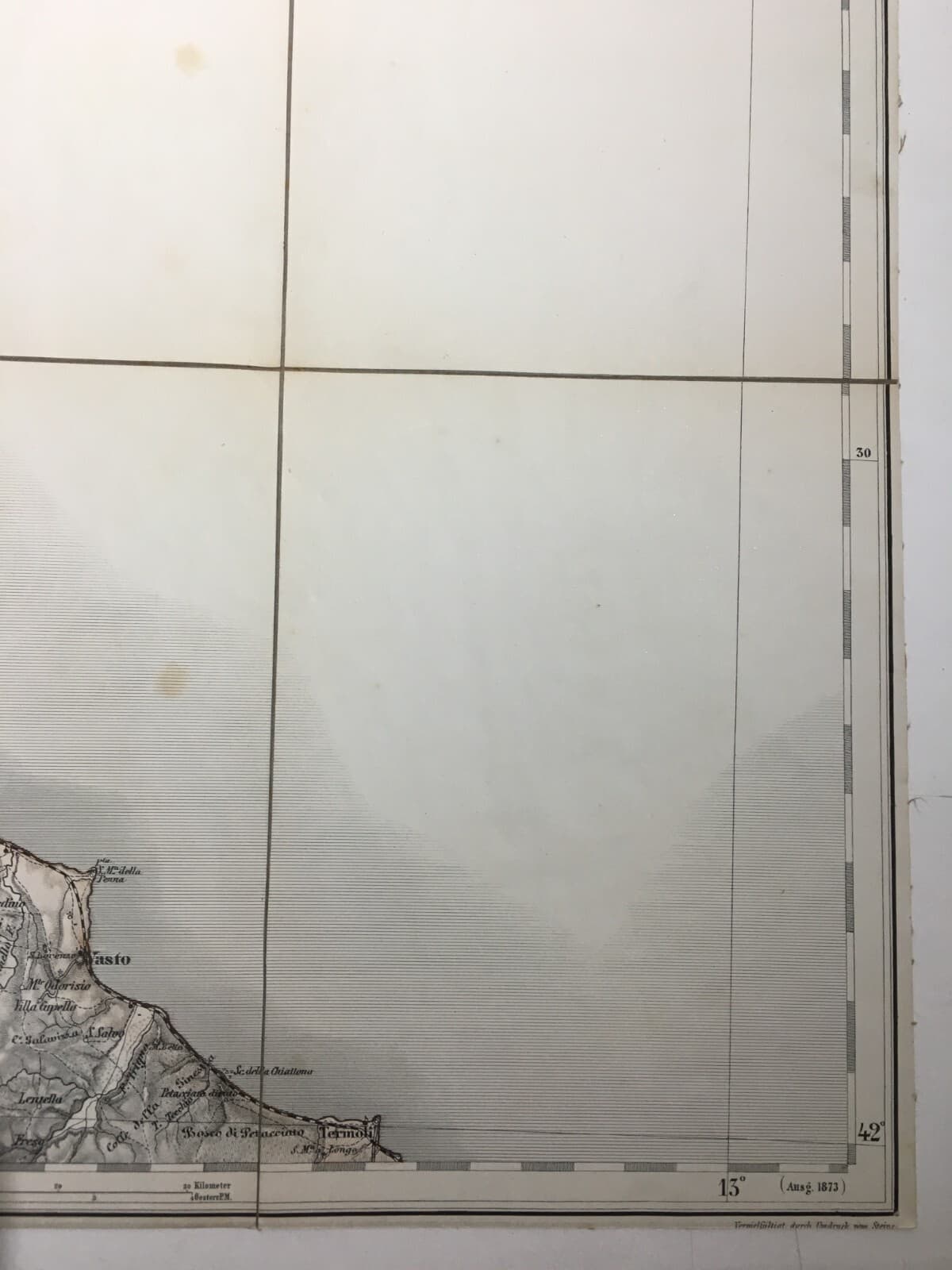 Abruzzo, Marche, Molise: Antica Cartografia Della Litoranea Adriatica Su Tela d'Epoca