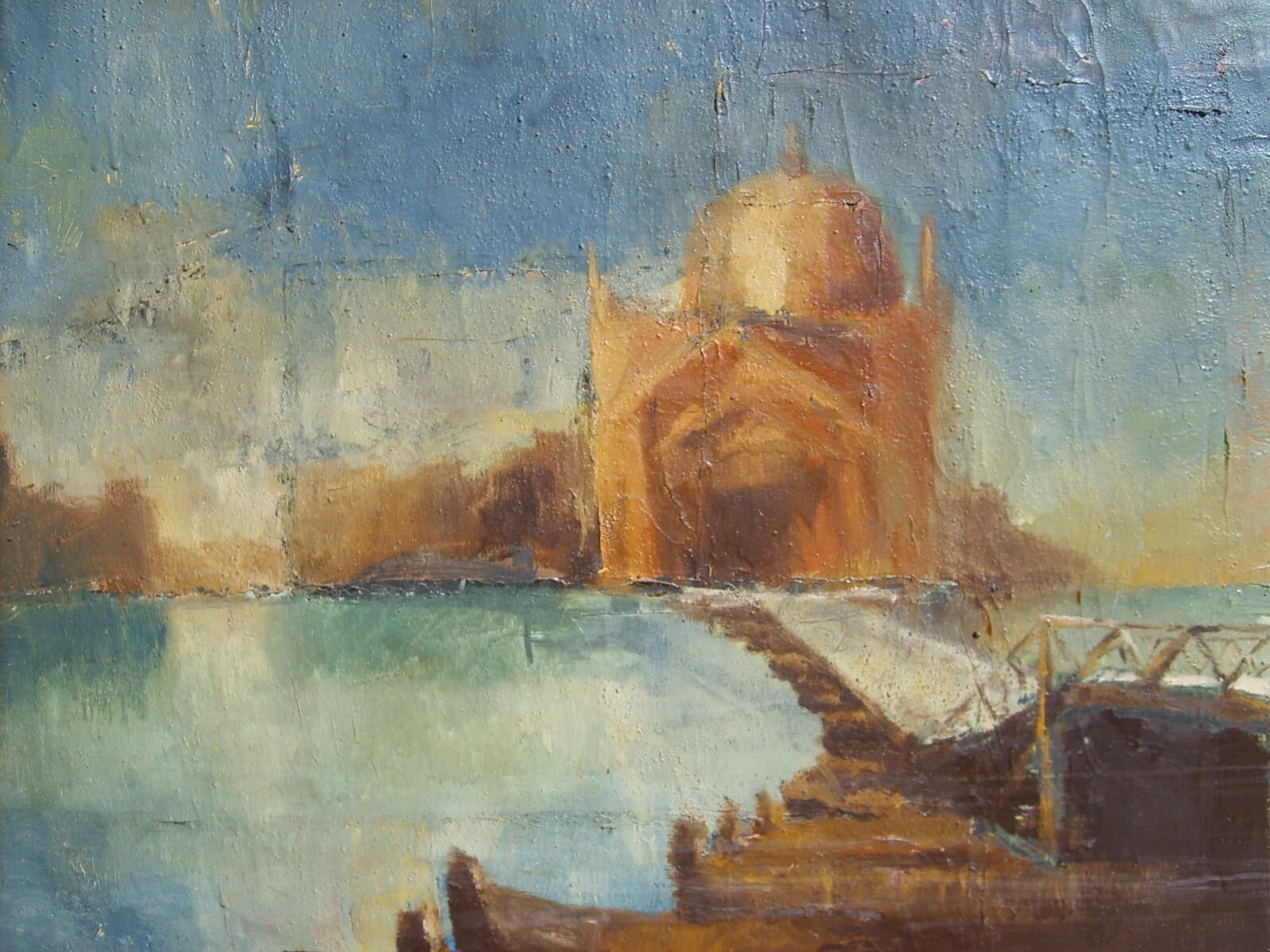 Arte Del Novecento: Venezia, Processione Al Redentore. Grande Dipinto Decorativo.