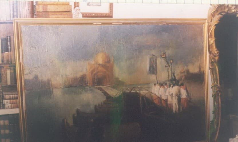 Arte Del Novecento: Venezia, Processione Al Redentore. Grande Dipinto Decorativo.