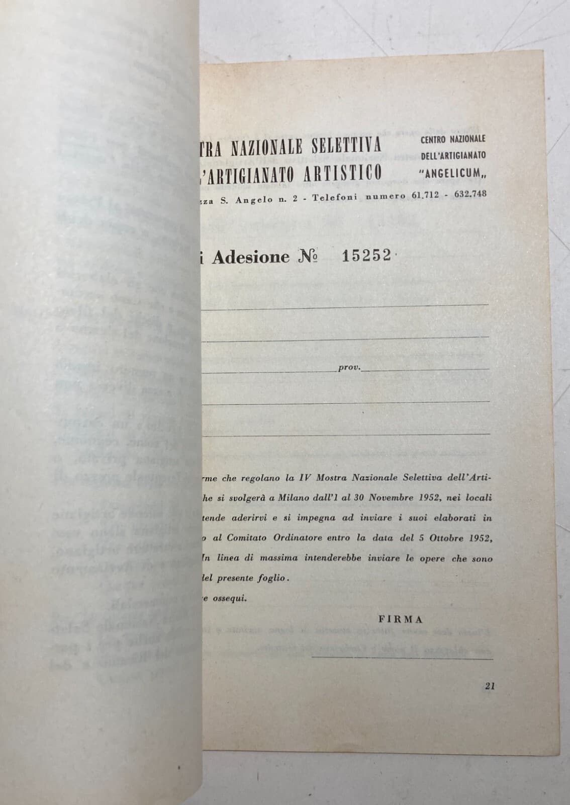 Milano: Mostra Artigianato Artistico Angelicum, Programma Ed Elenco Premi, 1952