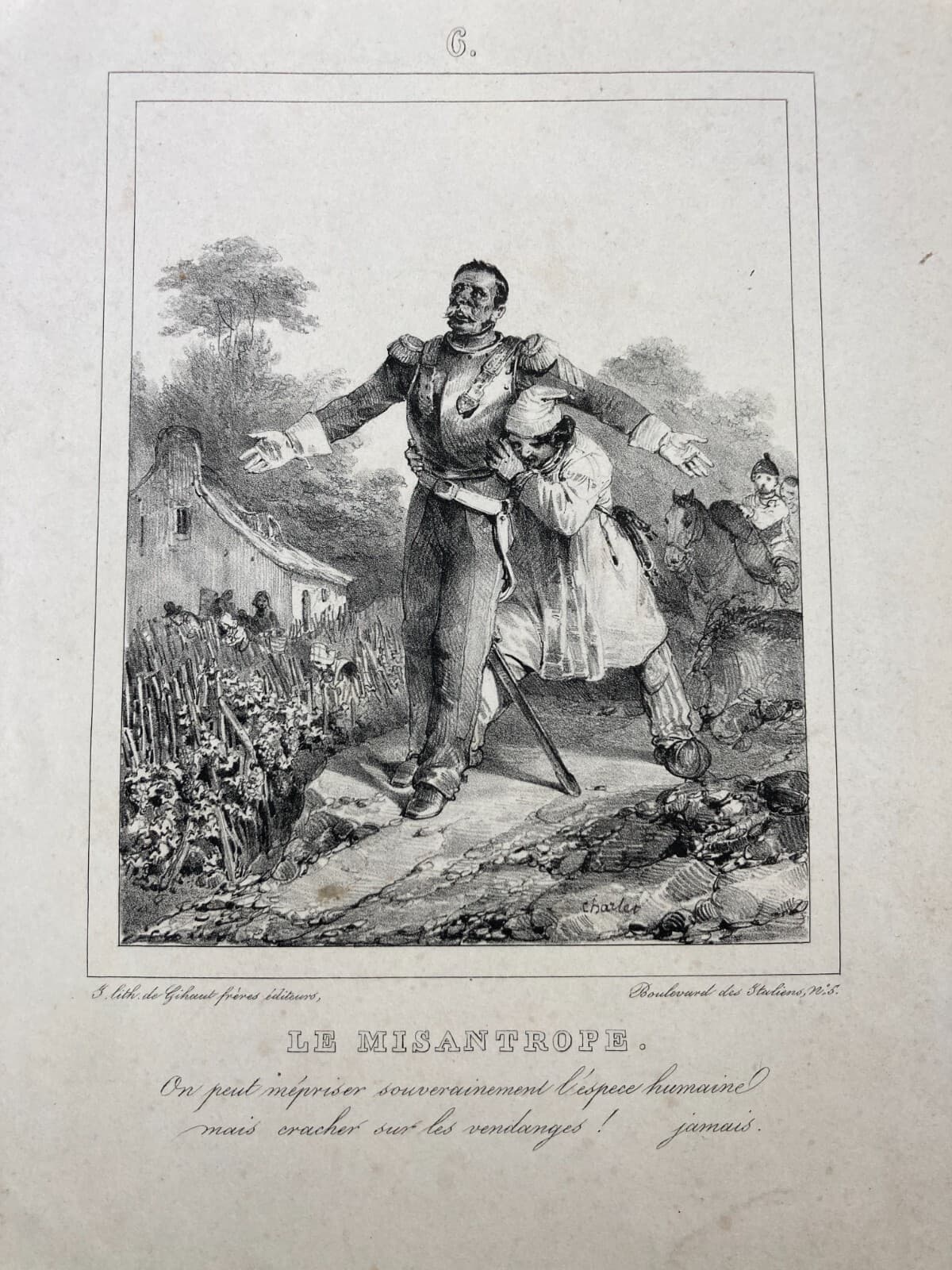 Misantropia   Misantropo   Antica Litografia   Artista Charlet   Gihaut