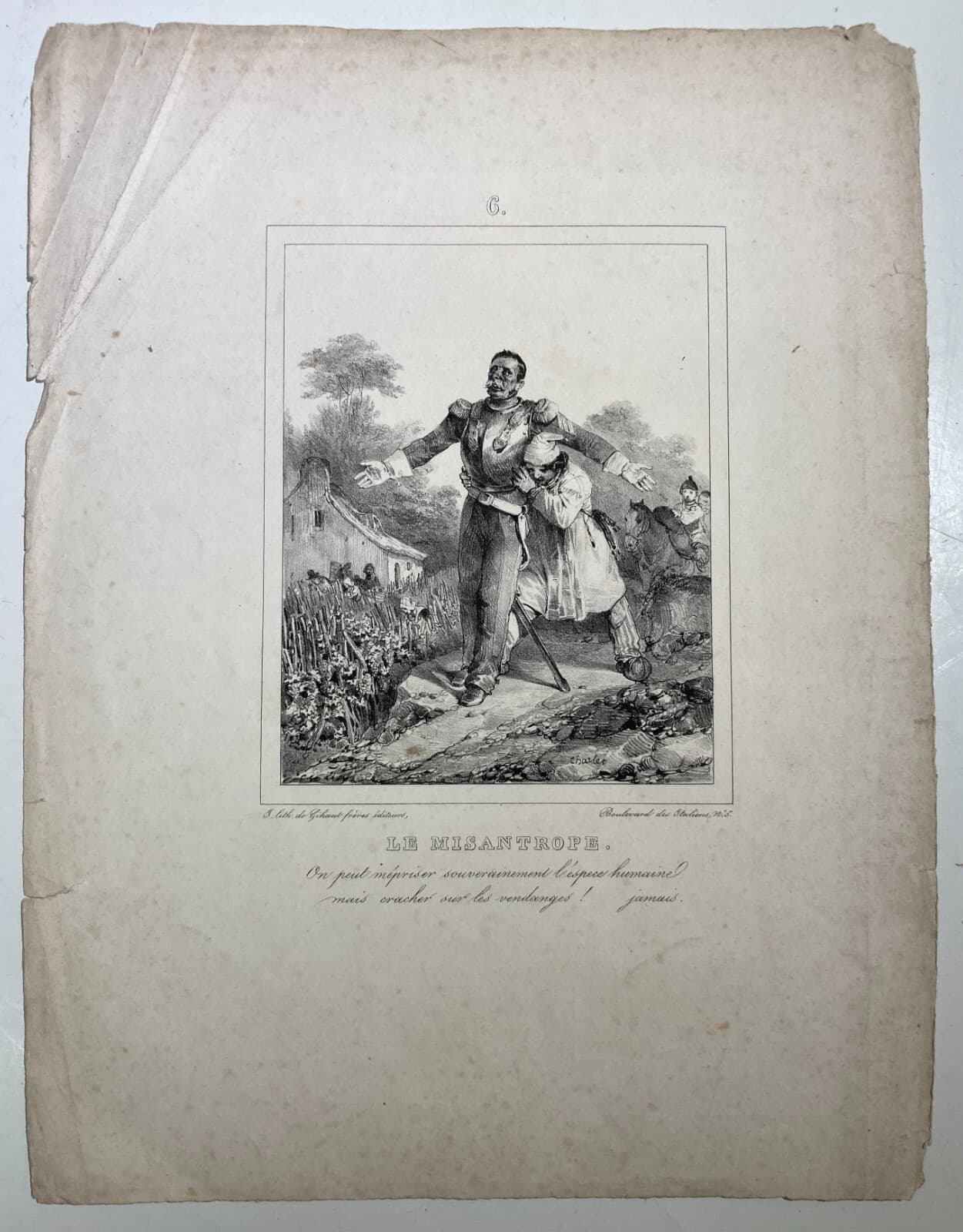 Misantropia   Misantropo   Antica Litografia   Artista Charlet   Gihaut
