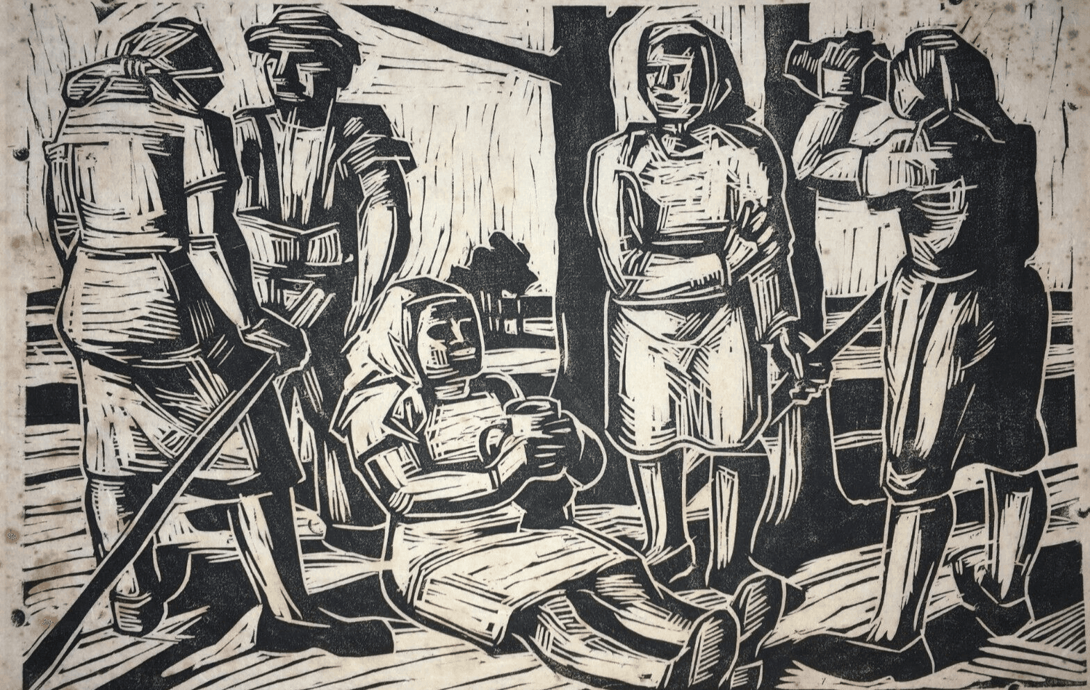 Arte E Folklore: Scena Popolare Con Figure, Grafica Artistica d'Epoca