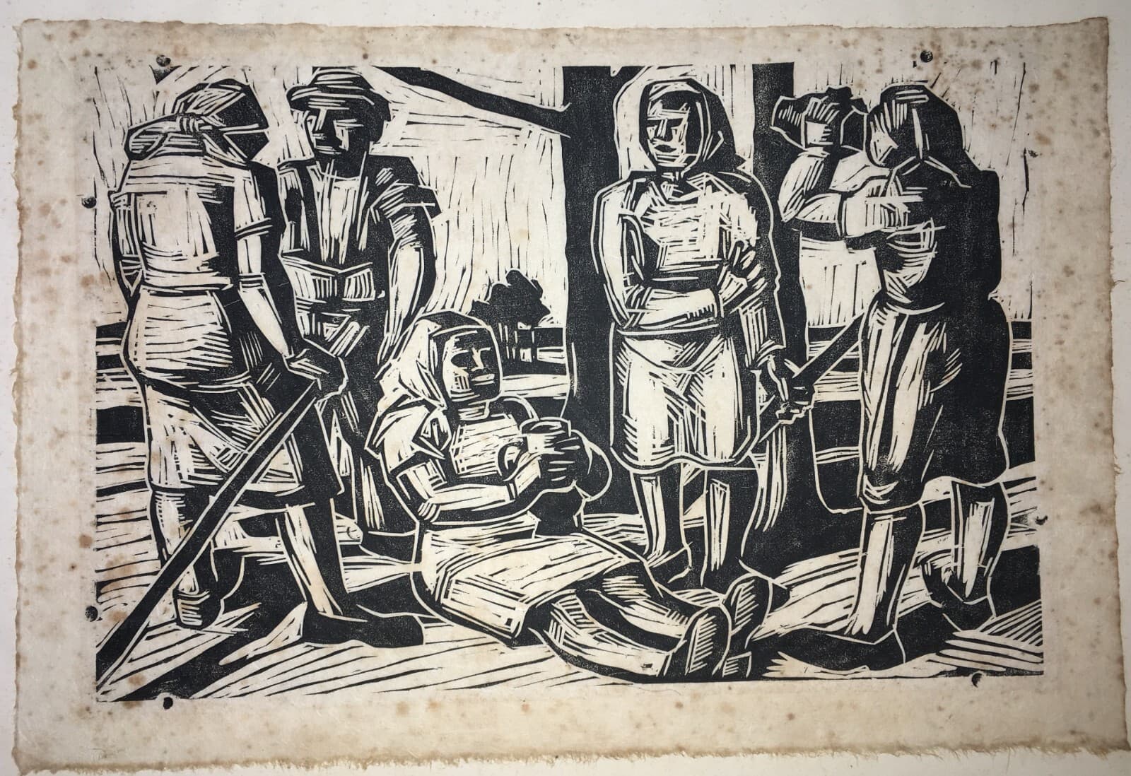 Arte E Folklore: Scena Popolare Con Figure, Grafica Artistica d'Epoca