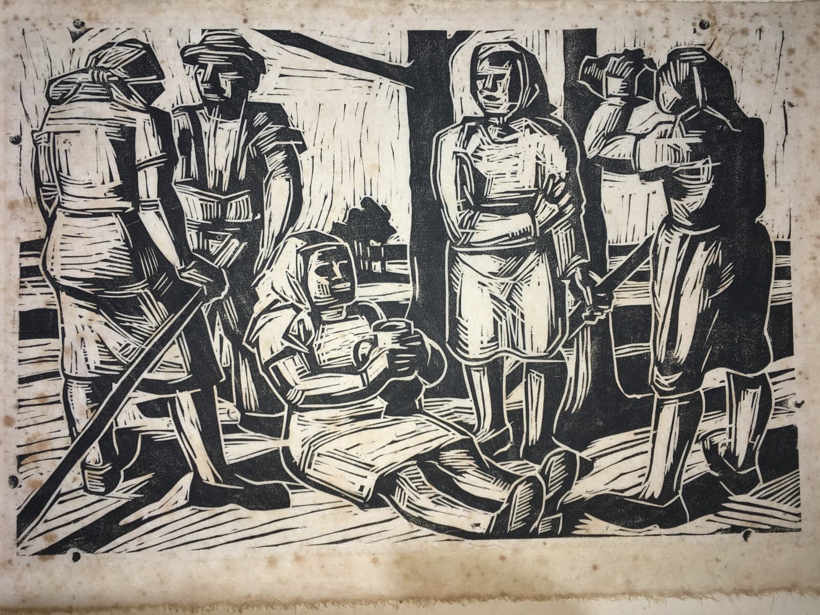 Arte E Folklore: Scena Popolare Con Figure, Grafica Artistica d'Epoca