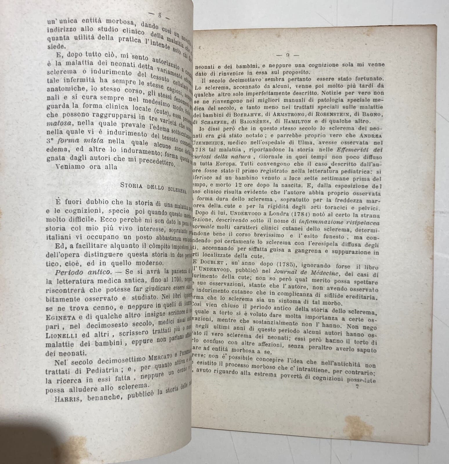 Medicina, Pediatria E Dermatologia: Lo Sclerema Dei Neonati. Antica Edizione Di G. Somma, Napoli 1892.
