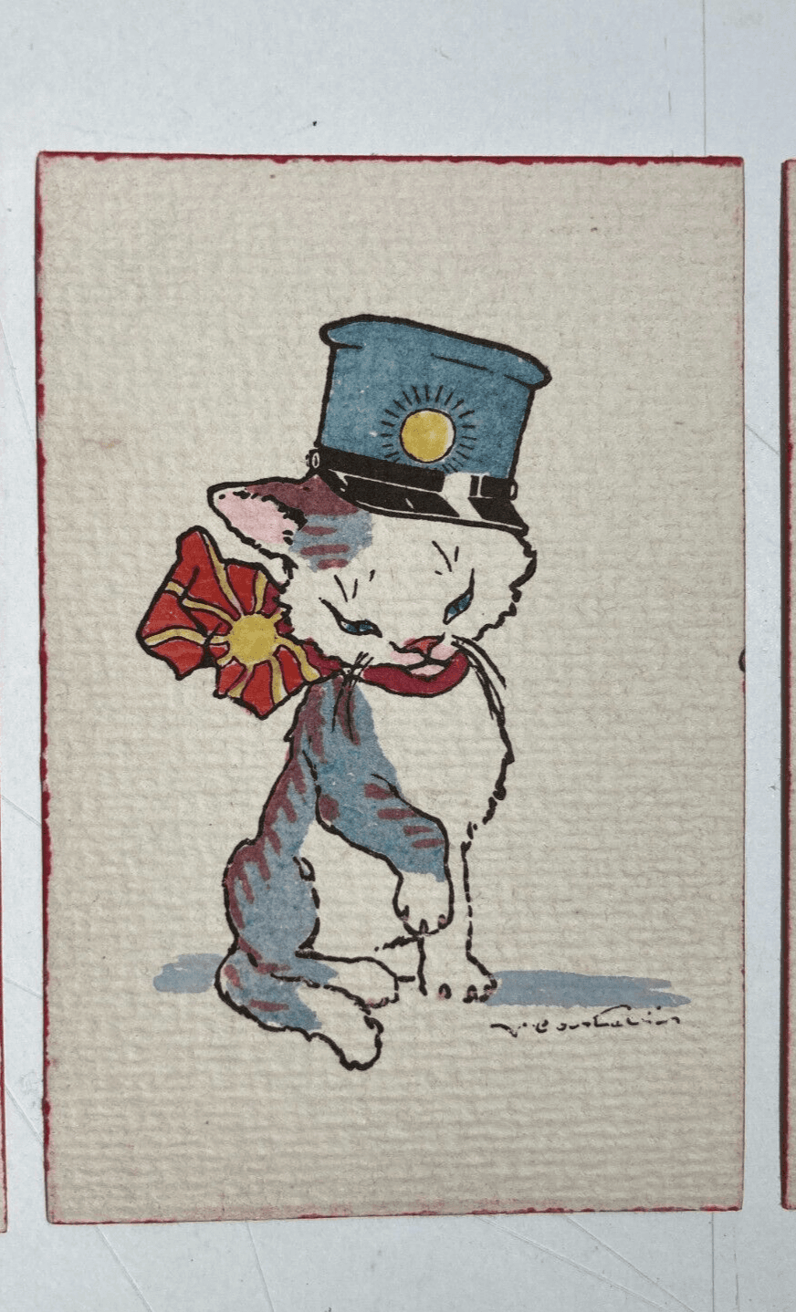 Quattro Cartoline Umoristiche Con Illustrazioni Di Gatti, Castelli