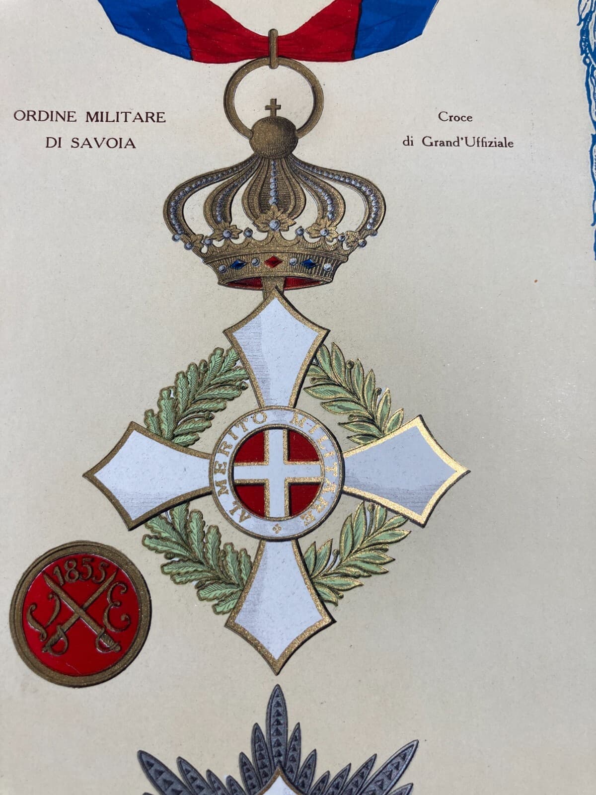 Araldica: Ordine Militare Di Savoia, Grand'Ufficiale. Antica Stampa A Colori