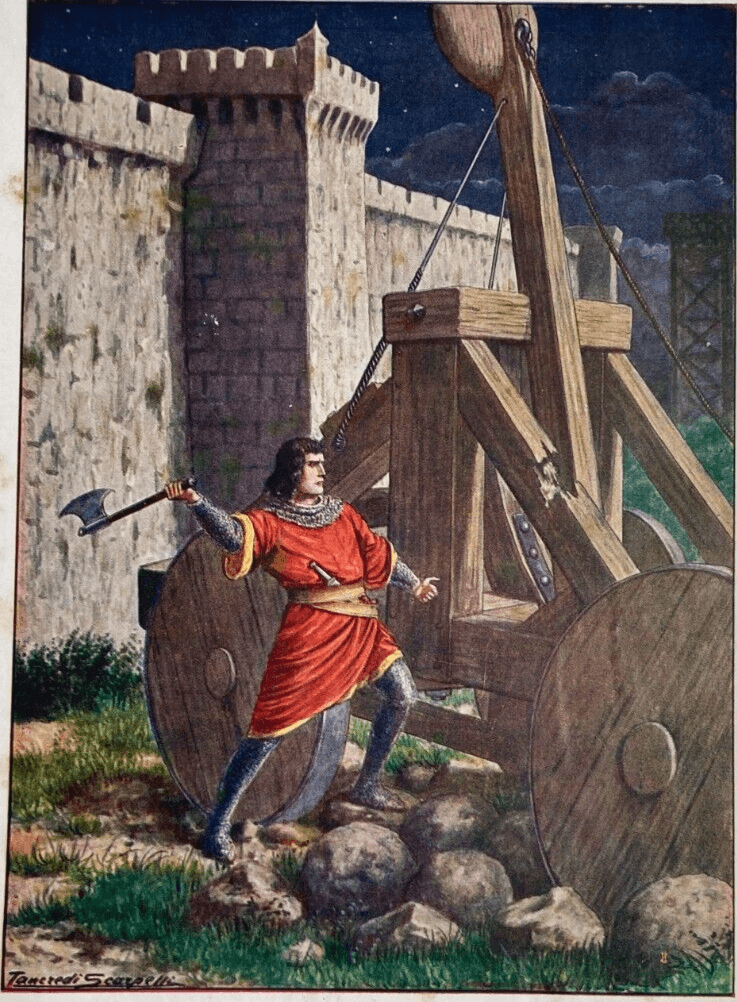 Assedio Di Salerno. Landemaro. Illustrazione A Colori Dell'Artista Tancredi Scarpelli. Primi '900.