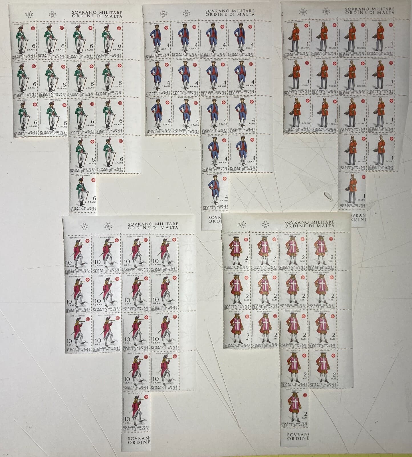 Militaria, Araldica, Ordine Di Malta, Francobolli: 5 Fogli d'Epoca