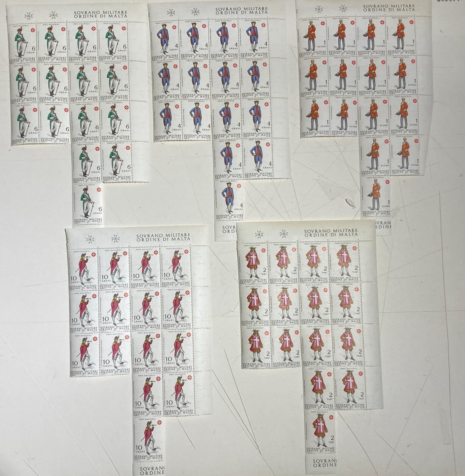 Militaria, Araldica, Ordine Di Malta, Francobolli: 5 Fogli d'Epoca