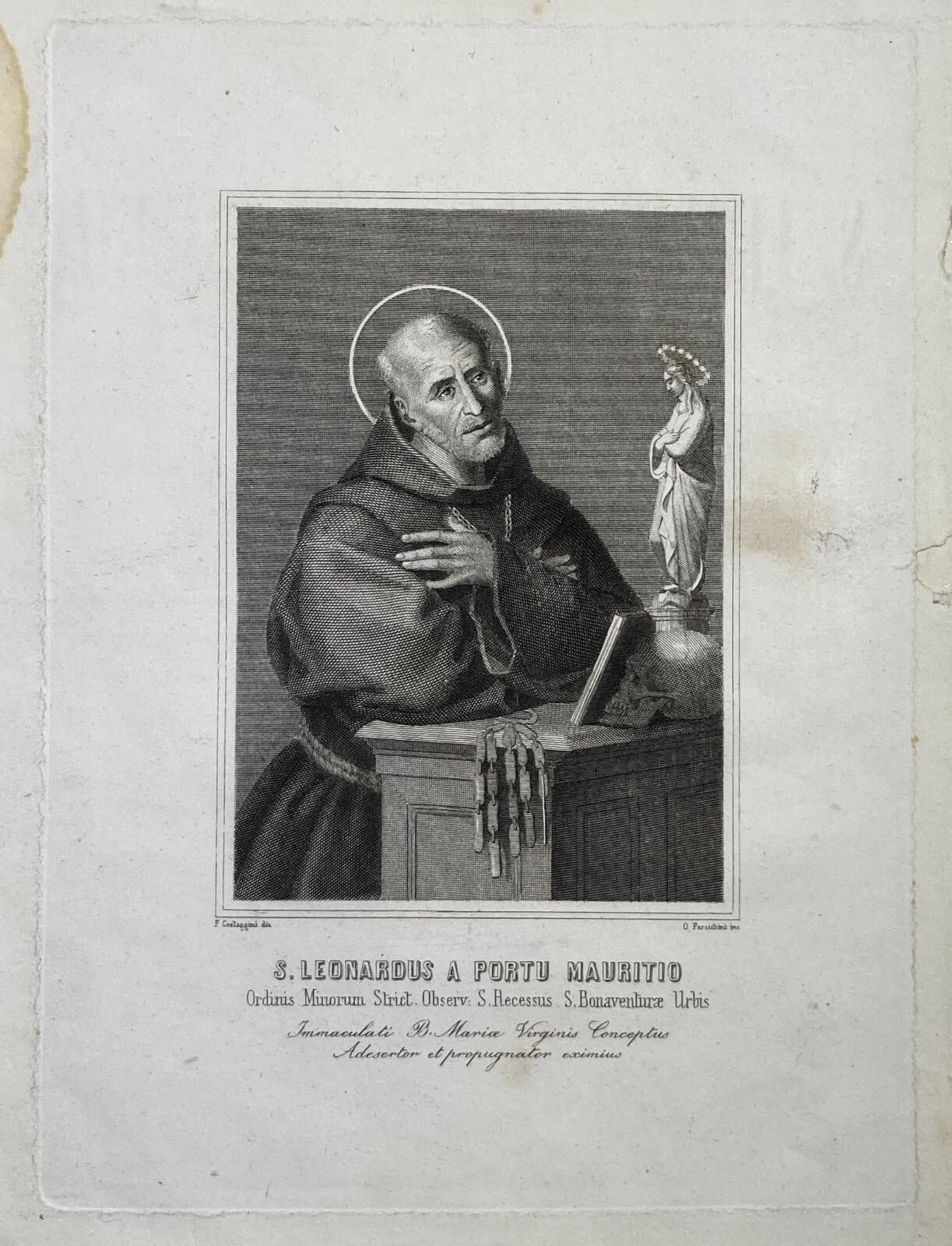 Antica Stampa Devozionale: San Leonardo Da Porto Maurizio