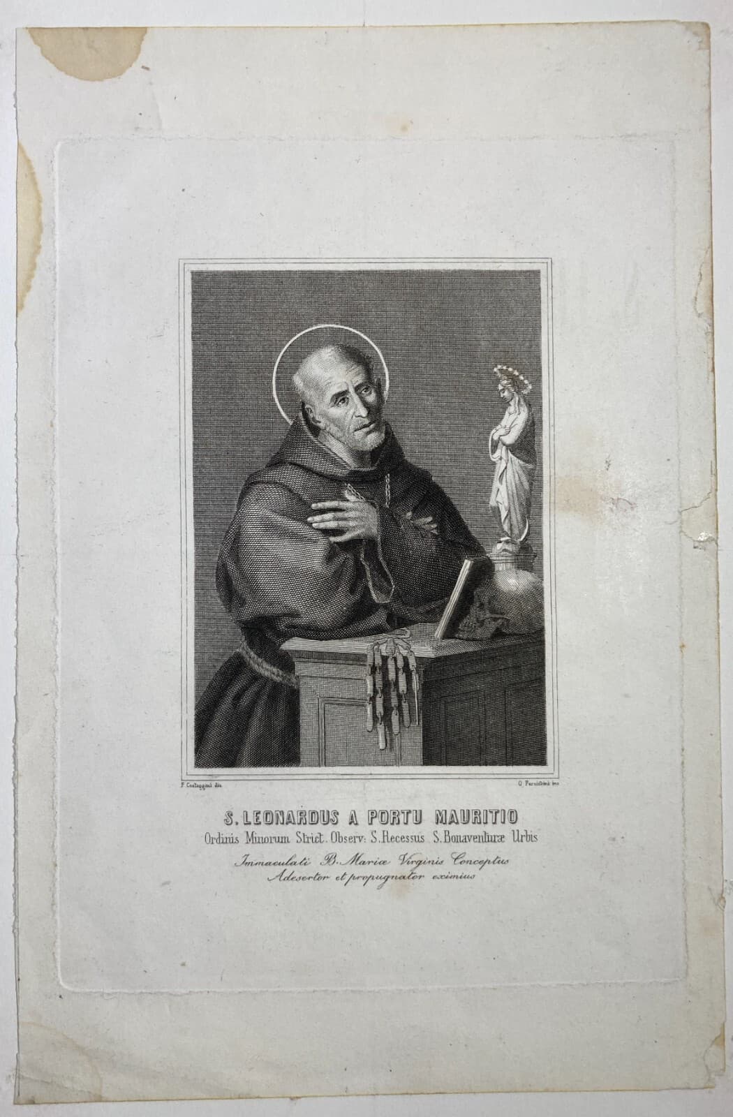 Antica Stampa Devozionale: San Leonardo Da Porto Maurizio