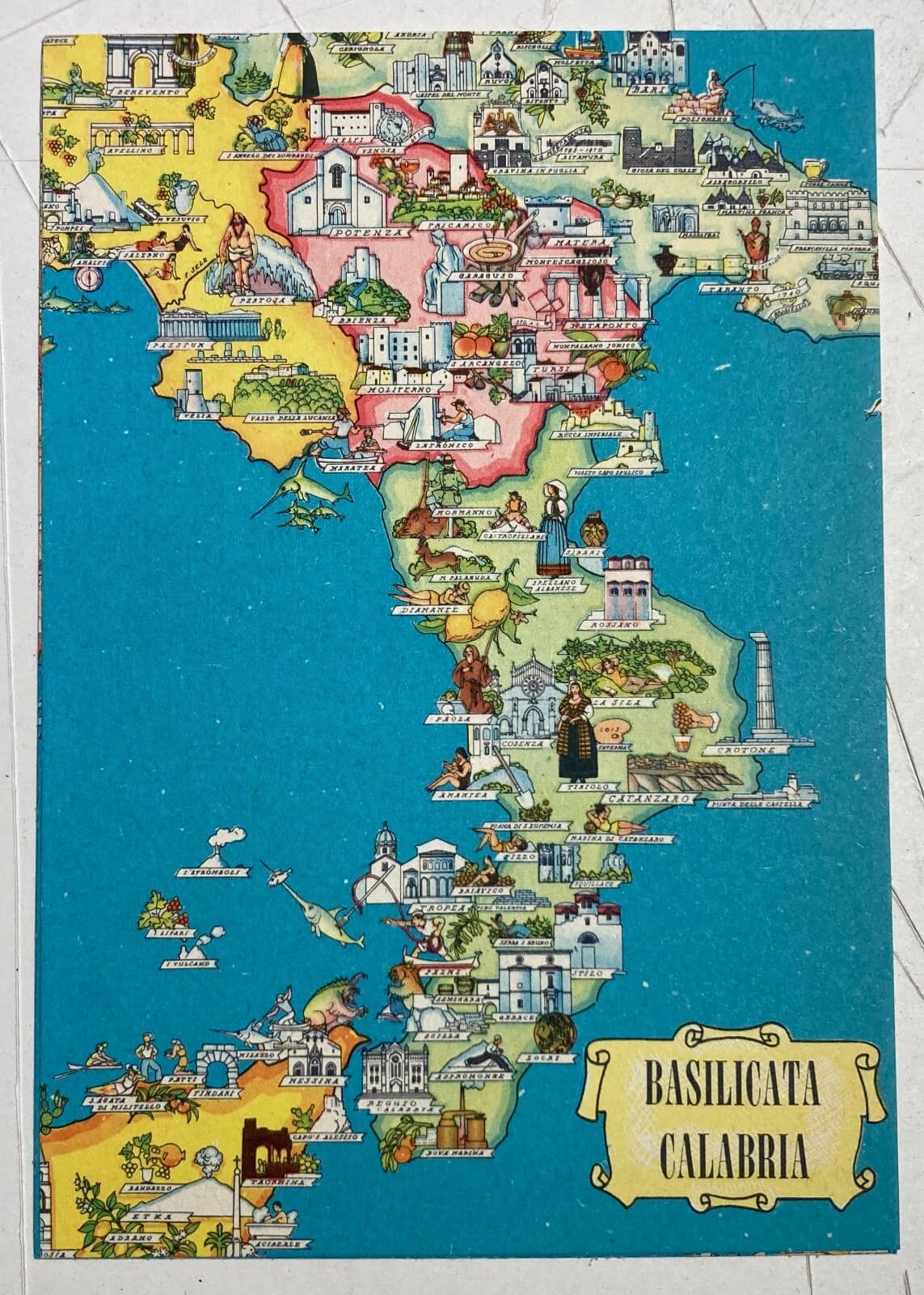 Pubblicitaria Motta: Cartolina Cartografica E Folklorica Basilicata Calabria