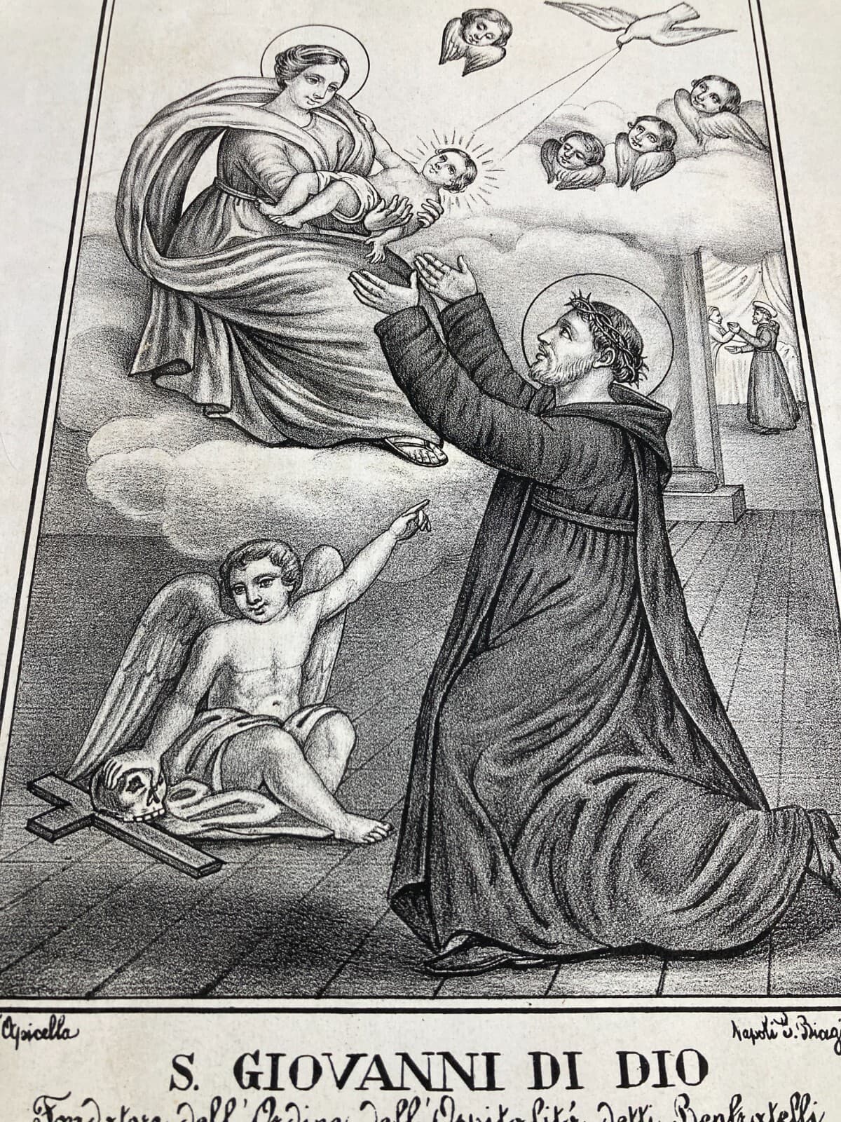 Antica Stampa Popolare Devozionale: S. Giovanni Di Dio, Fatebenefratelli, Apicella