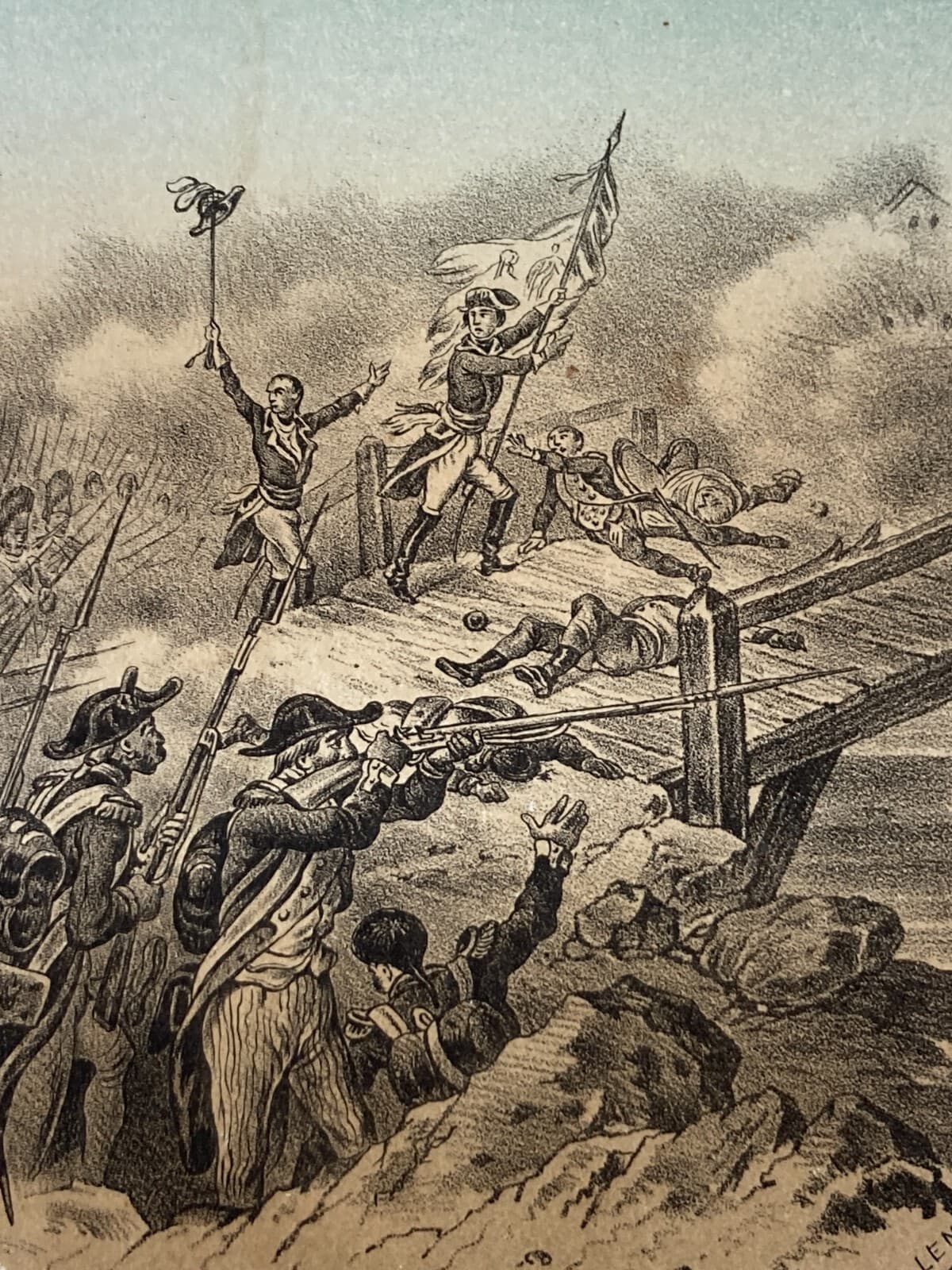 Militaria   Battaglia Di Arcole   1796   Antica Litografia A Colori   Milano   Bertotti