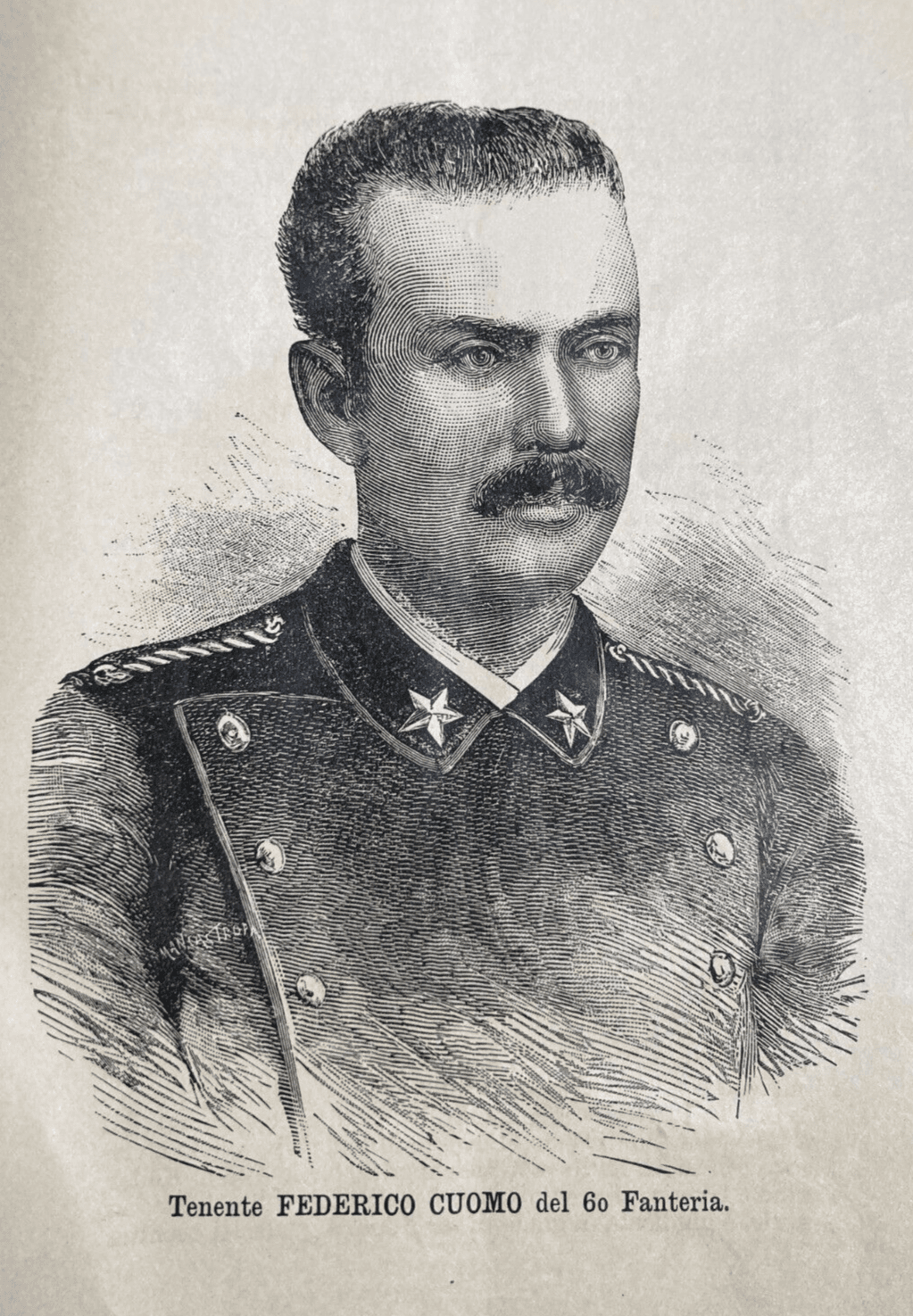 Militaria. Fanteria. Tenente Federico Cuomo. Antica Stampa. Ritratto In Divisa.