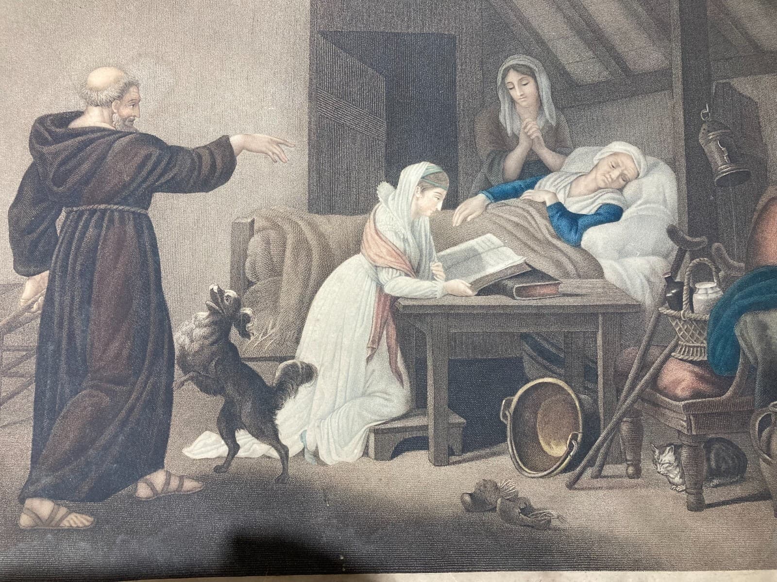 Antica Incisione A Colori   Artisti Schall E Ruotte   Lavallière   Padre Anselmo   XIX Secolo