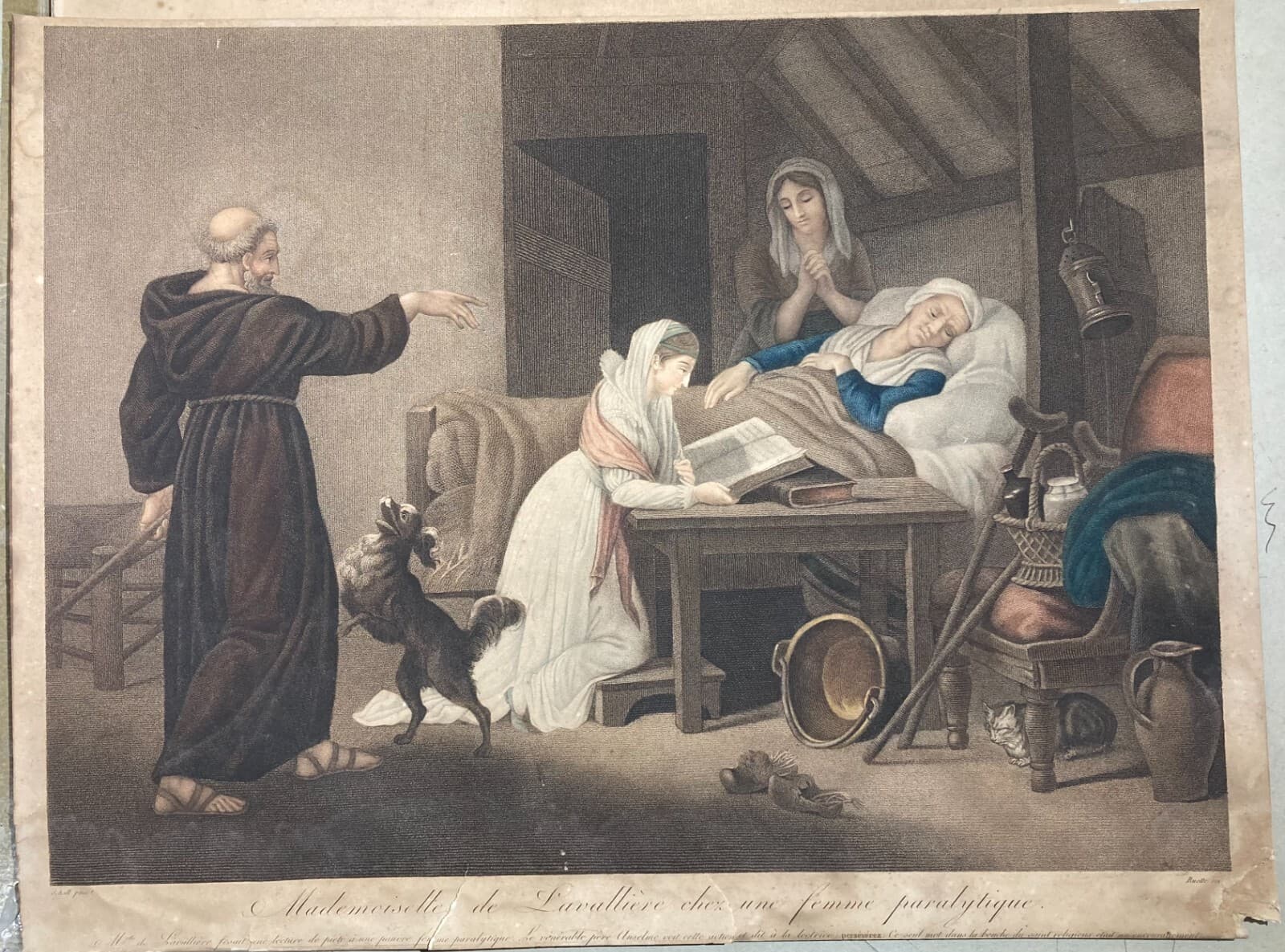 Antica Incisione A Colori   Artisti Schall E Ruotte   Lavallière   Padre Anselmo   XIX Secolo