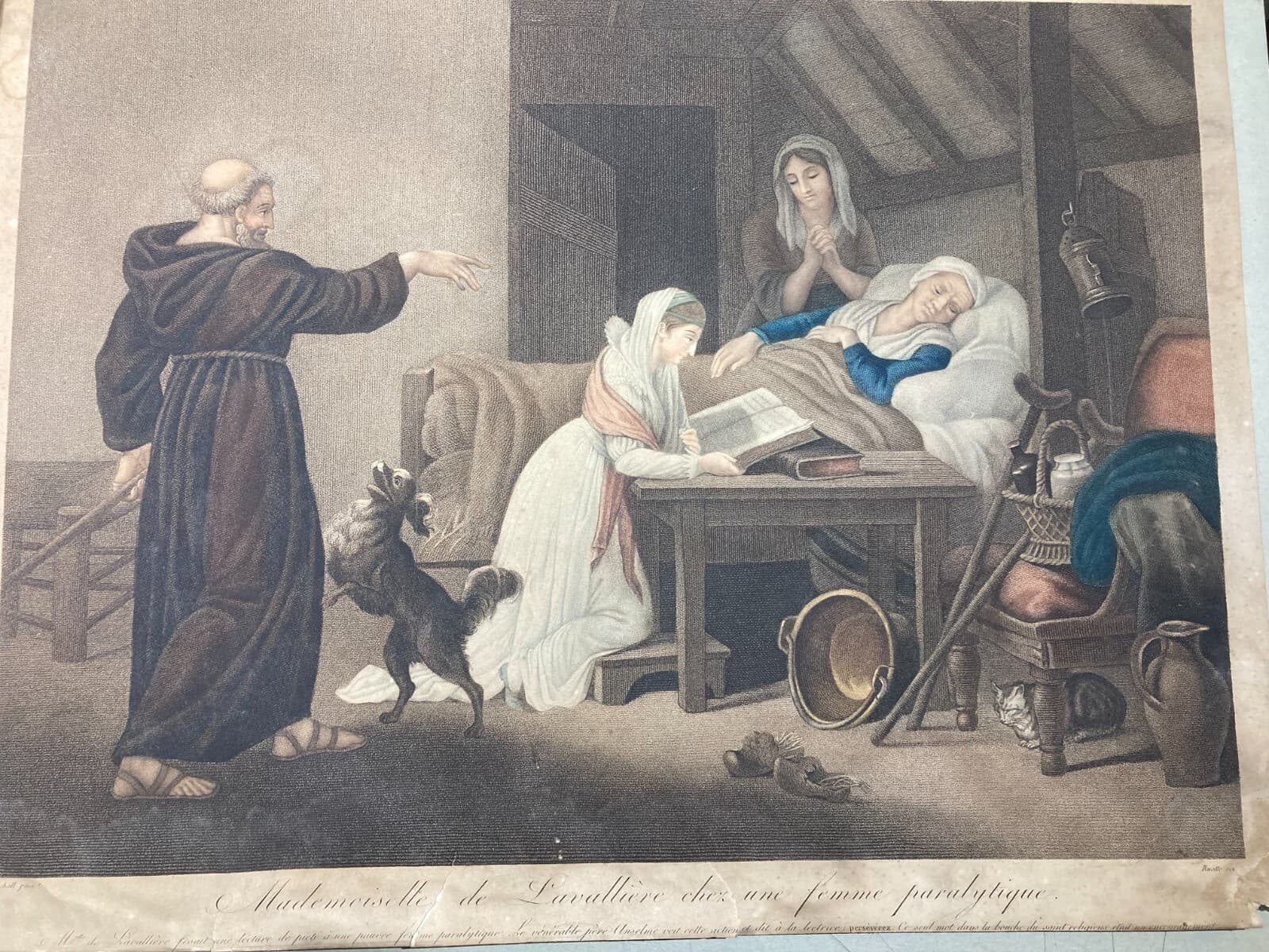 Antica Incisione A Colori   Artisti Schall E Ruotte   Lavallière   Padre Anselmo   XIX Secolo