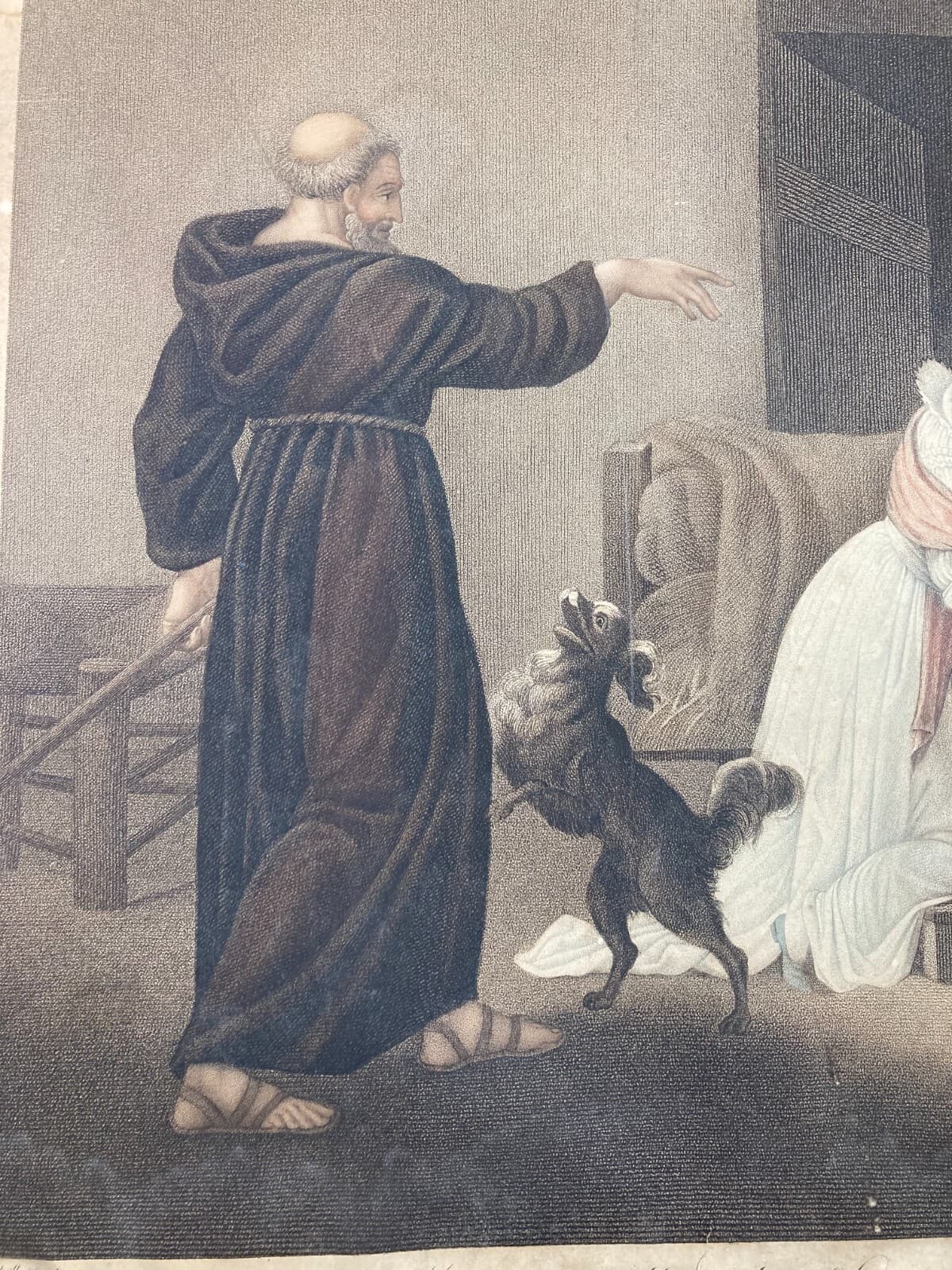 Antica Incisione A Colori   Artisti Schall E Ruotte   Lavallière   Padre Anselmo   XIX Secolo