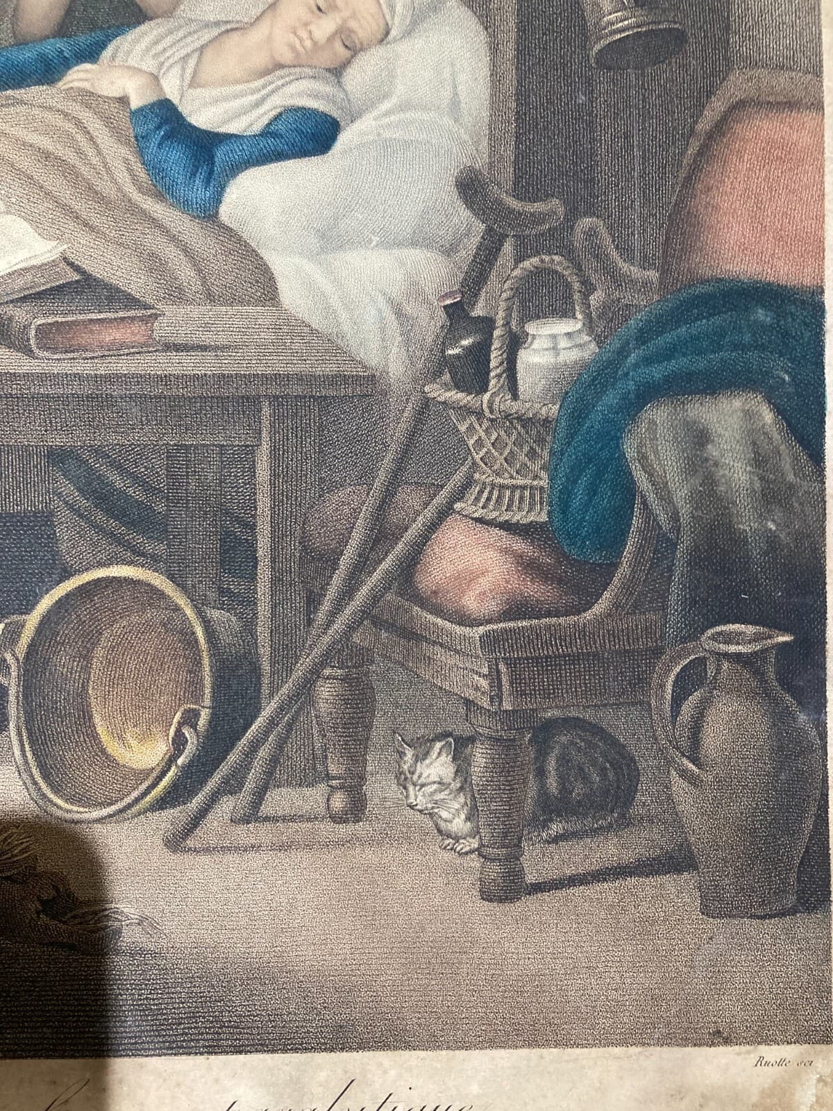 Antica Incisione A Colori   Artisti Schall E Ruotte   Lavallière   Padre Anselmo   XIX Secolo