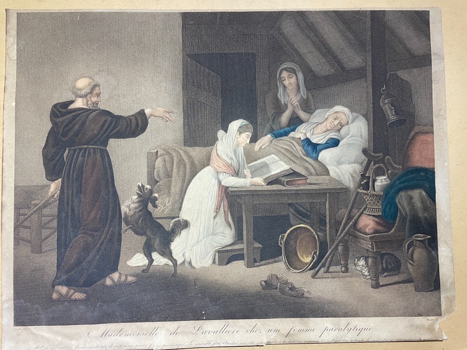 Antica Incisione A Colori   Artisti Schall E Ruotte   Lavallière   Padre Anselmo   XIX Secolo