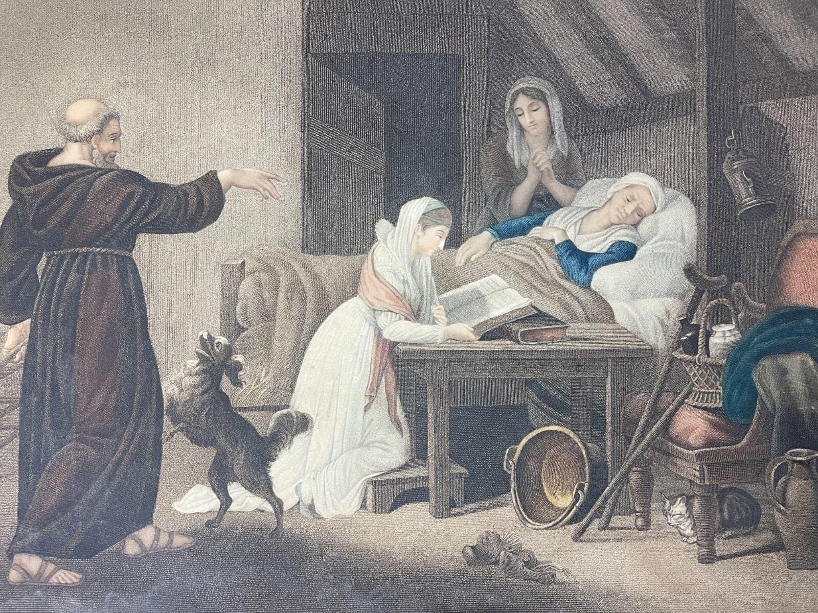 Antica Incisione A Colori   Artisti Schall E Ruotte   Lavallière   Padre Anselmo   XIX Secolo