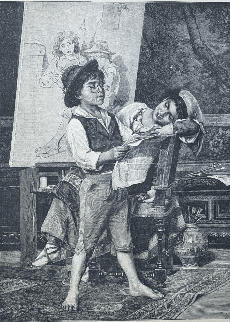 Artistica Illustrazione: Interno Di Studio Di Pittore (Mariagrazia E Ciccantò) Da Luigi Bechi