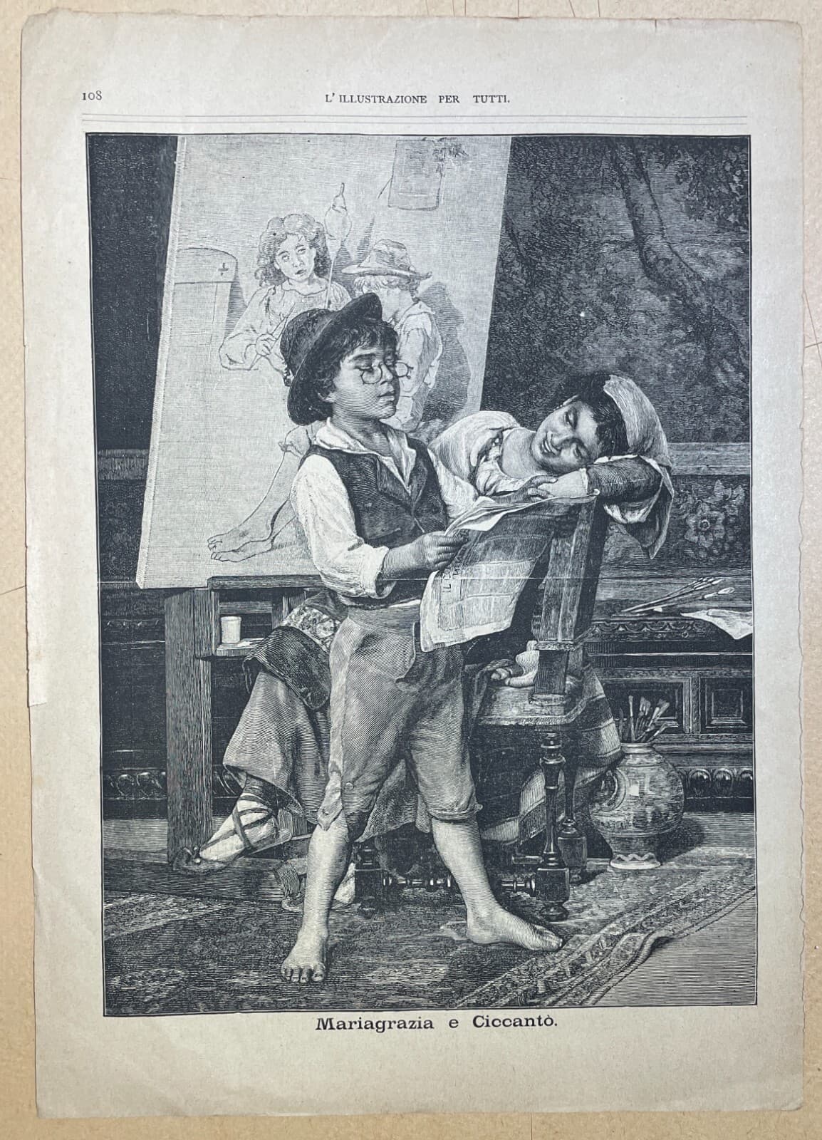 Artistica Illustrazione: Interno Di Studio Di Pittore (Mariagrazia E Ciccantò) Da Luigi Bechi