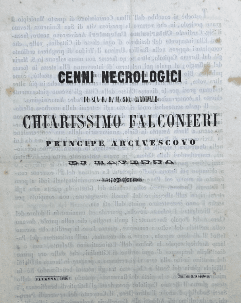 Antico Necrologio Del Principe Cardinale Falconieri, Arcivescovo Di Ravenna, 1859