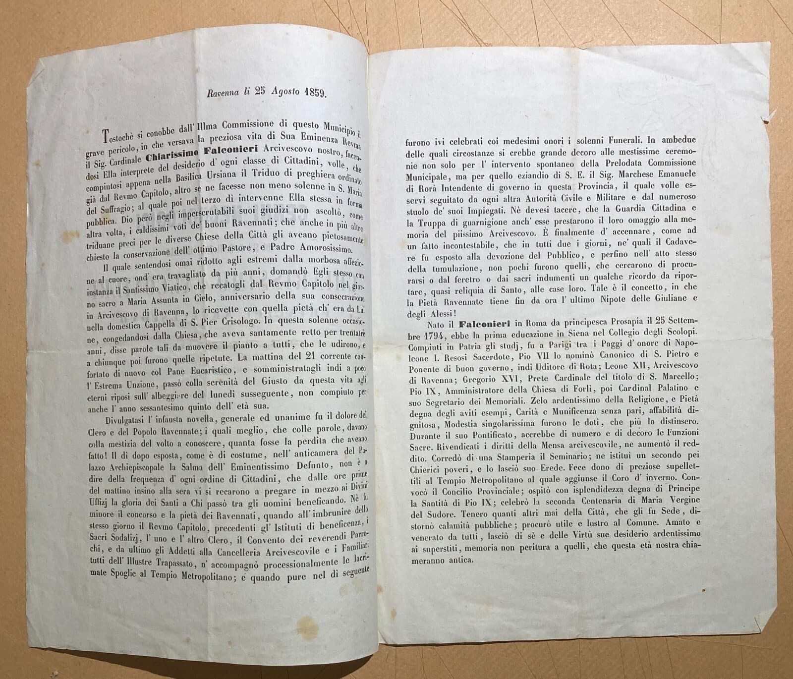 Antico Necrologio Del Principe Cardinale Falconieri, Arcivescovo Di Ravenna, 1859