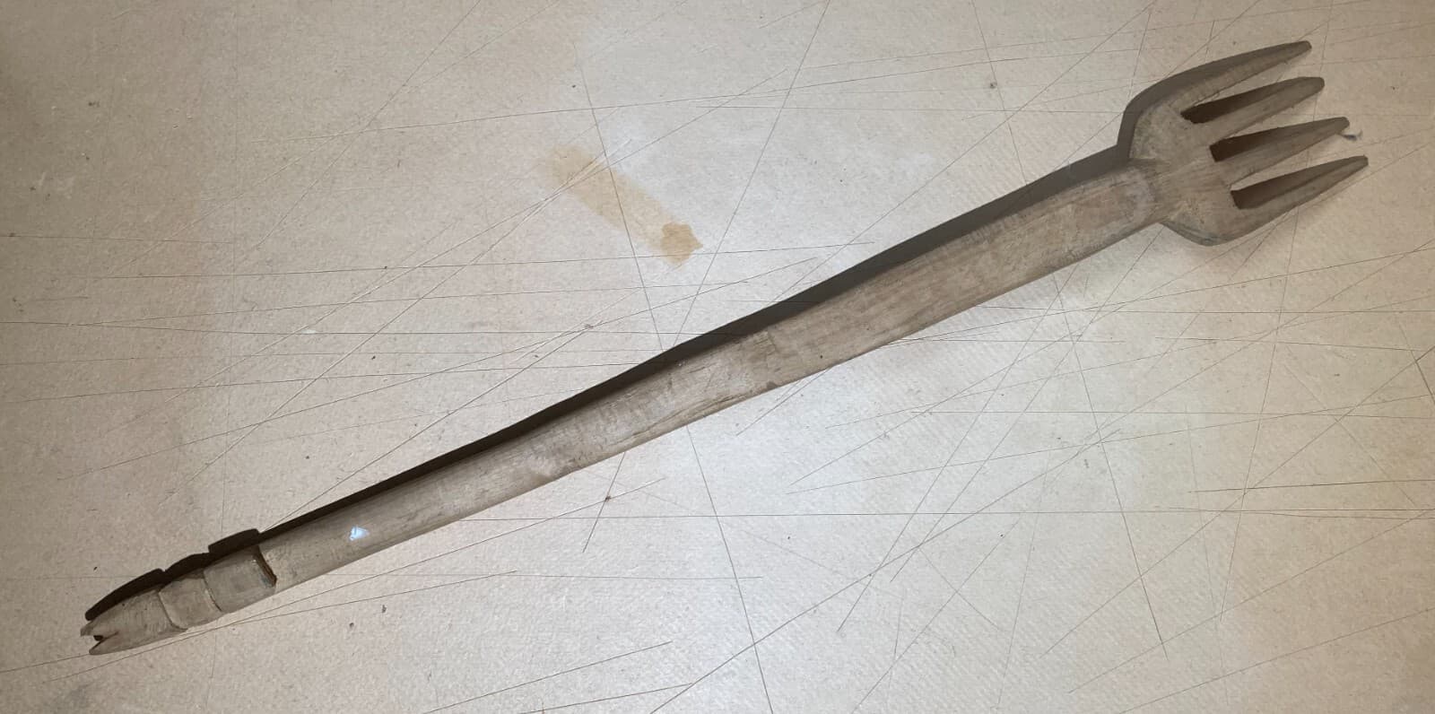 Folklore   Artigianato Popolare Del Legno   Forchettone Con Decori Incisi d'Epoca